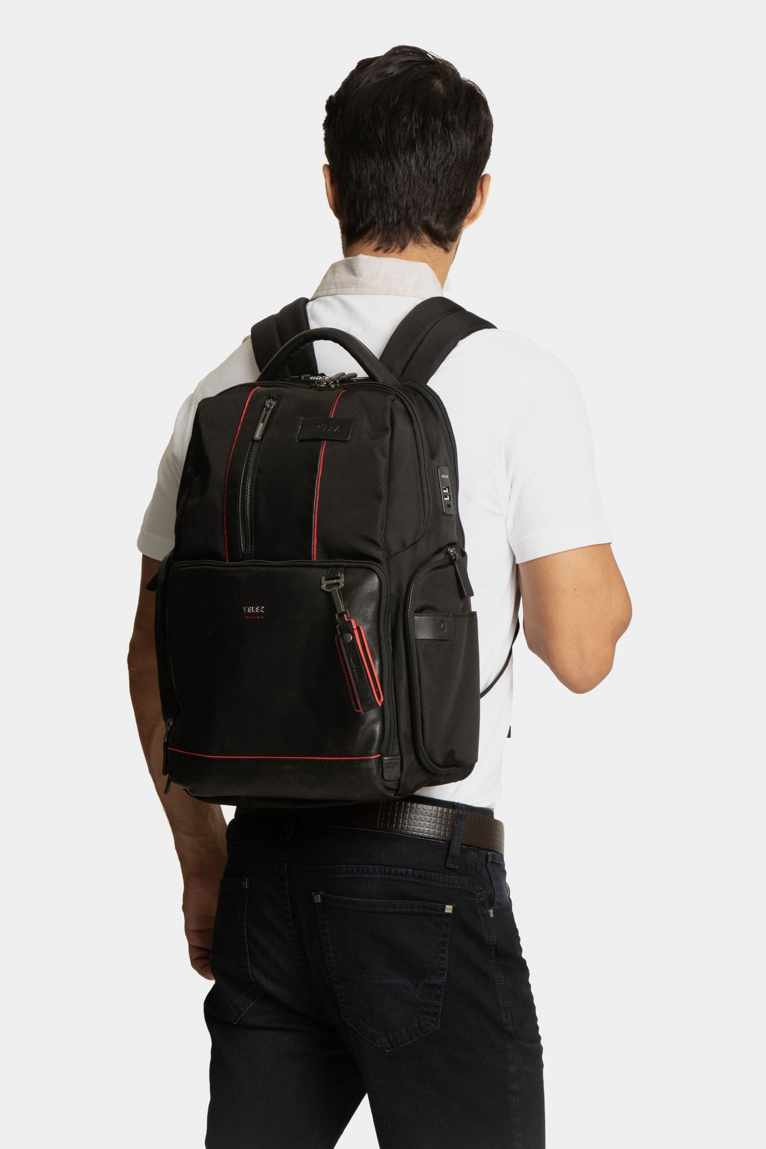 Men’s Security Sport Backpack in Black Canvas with Leather Accents