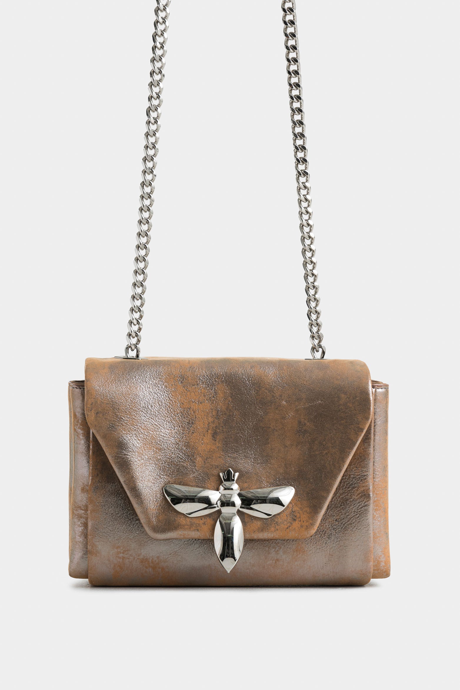 Lili Folia Leather Bowling Bag with Bee Insignia for Women