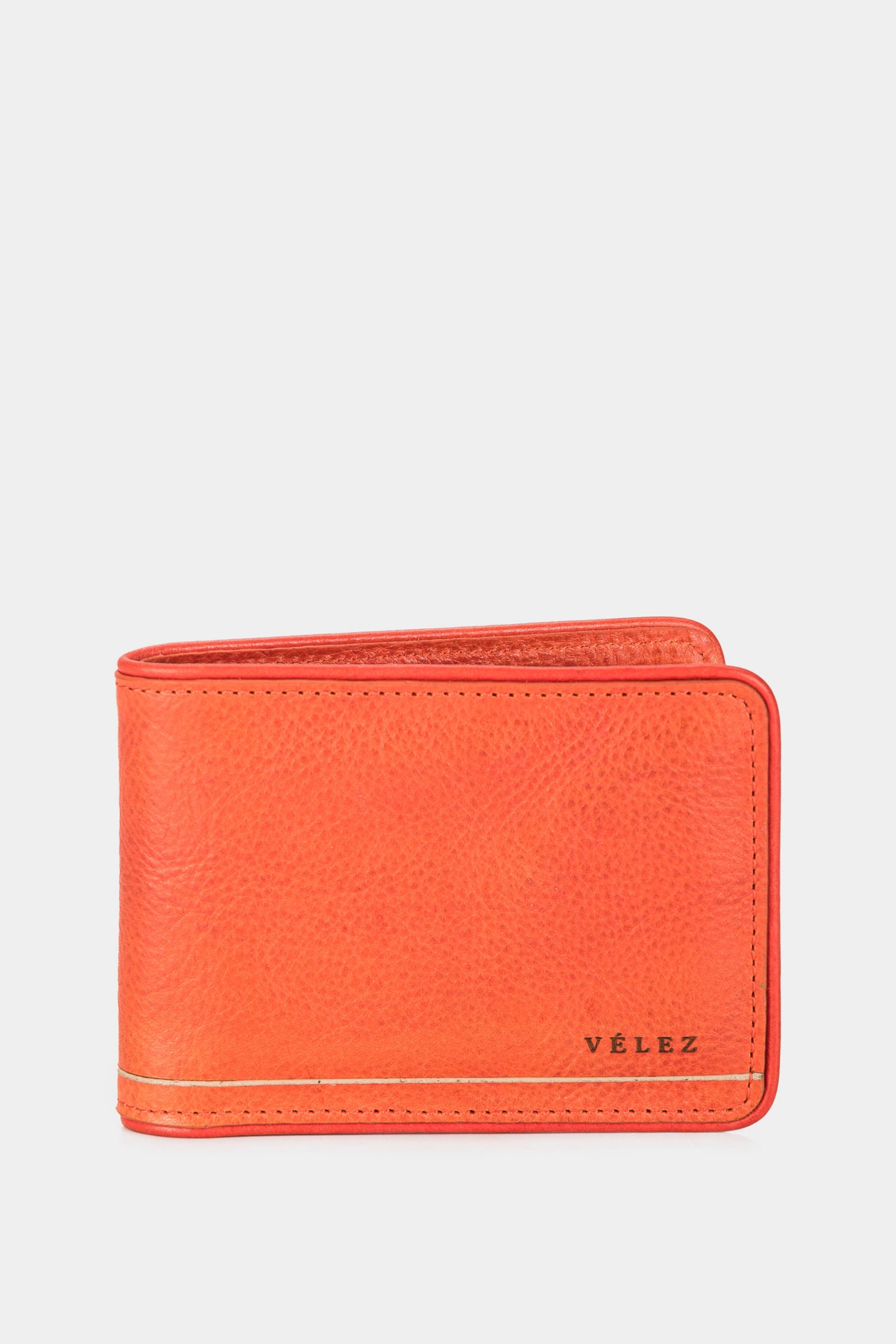 Men’s Cumbal Wallet in Embossed Orange Leather with Contrast Stripe