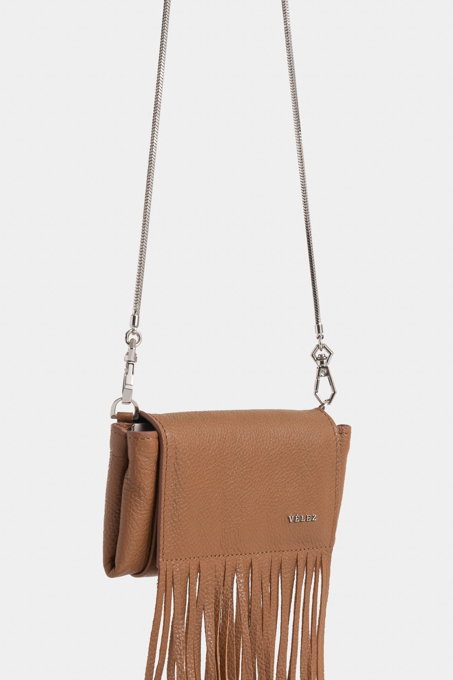 Mini Tabit cracked leather crossbody bag for women with fringes