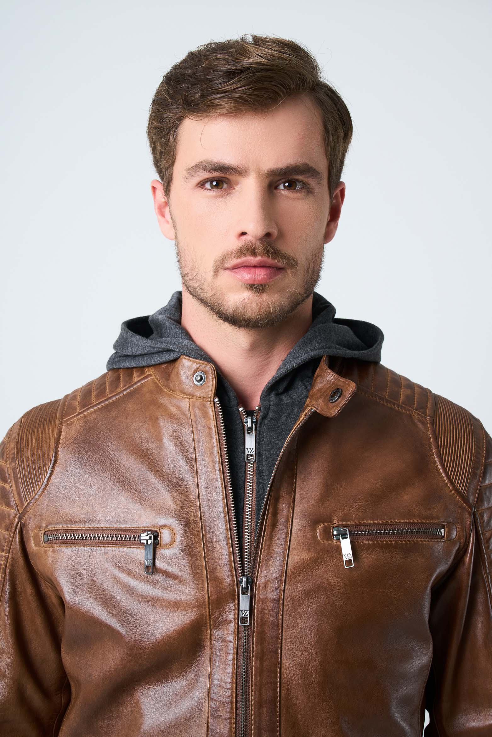 【BELVET】 Leather Jacket brown Mサイズ Belmont Leather Jacket for Men with Hood and Chestpiece Honey