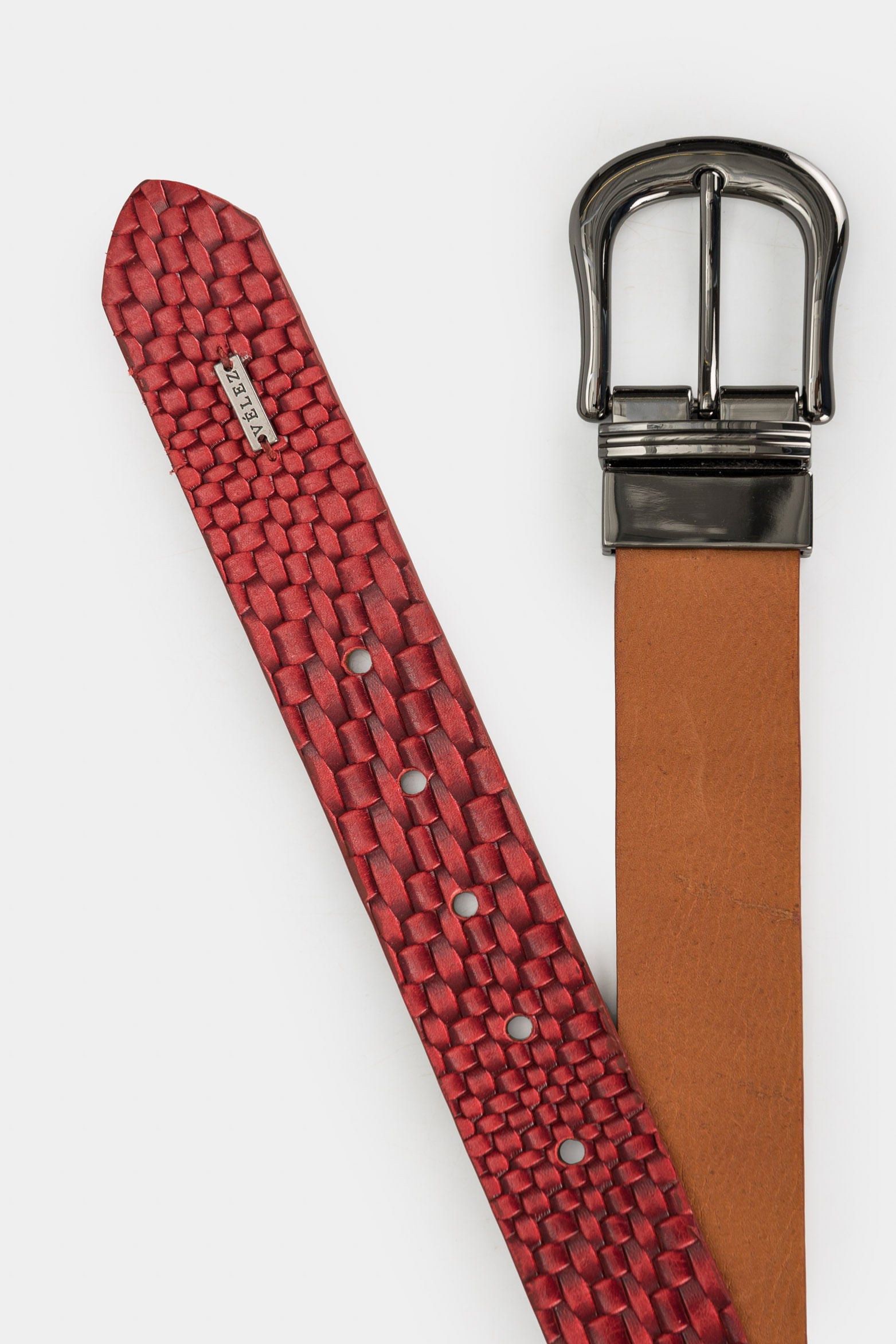 Women's reversible smooth leather belt in Citrine with aged honey