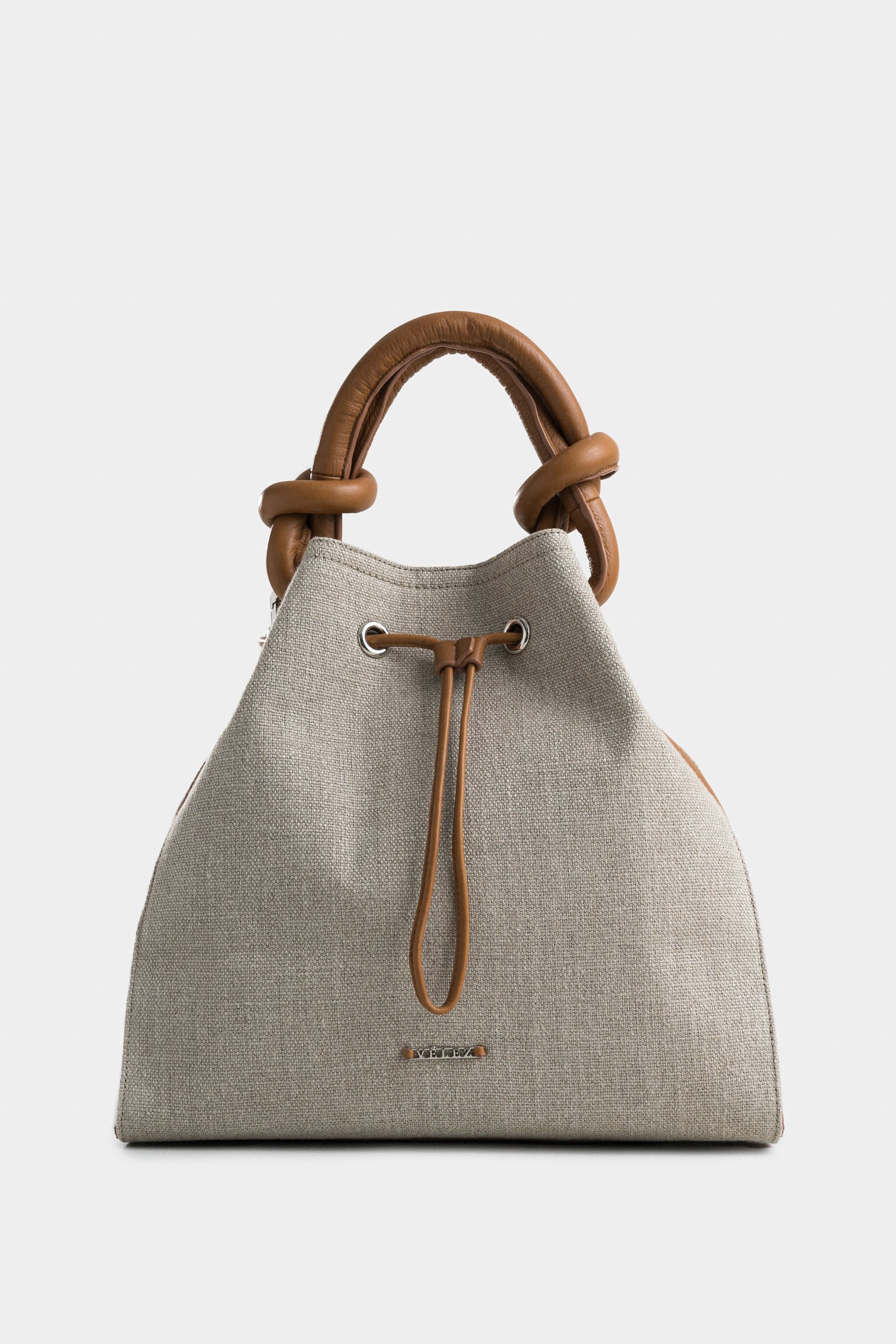 Pers Canvas and Leather Shopping Bag for Women, Knotted Detail