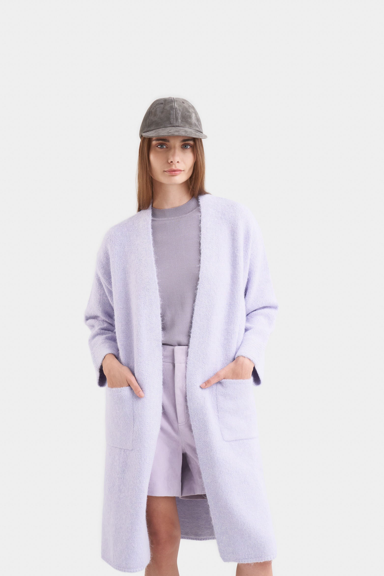 Caval Rectilinear Knit Cardigan for Women with Side Slits