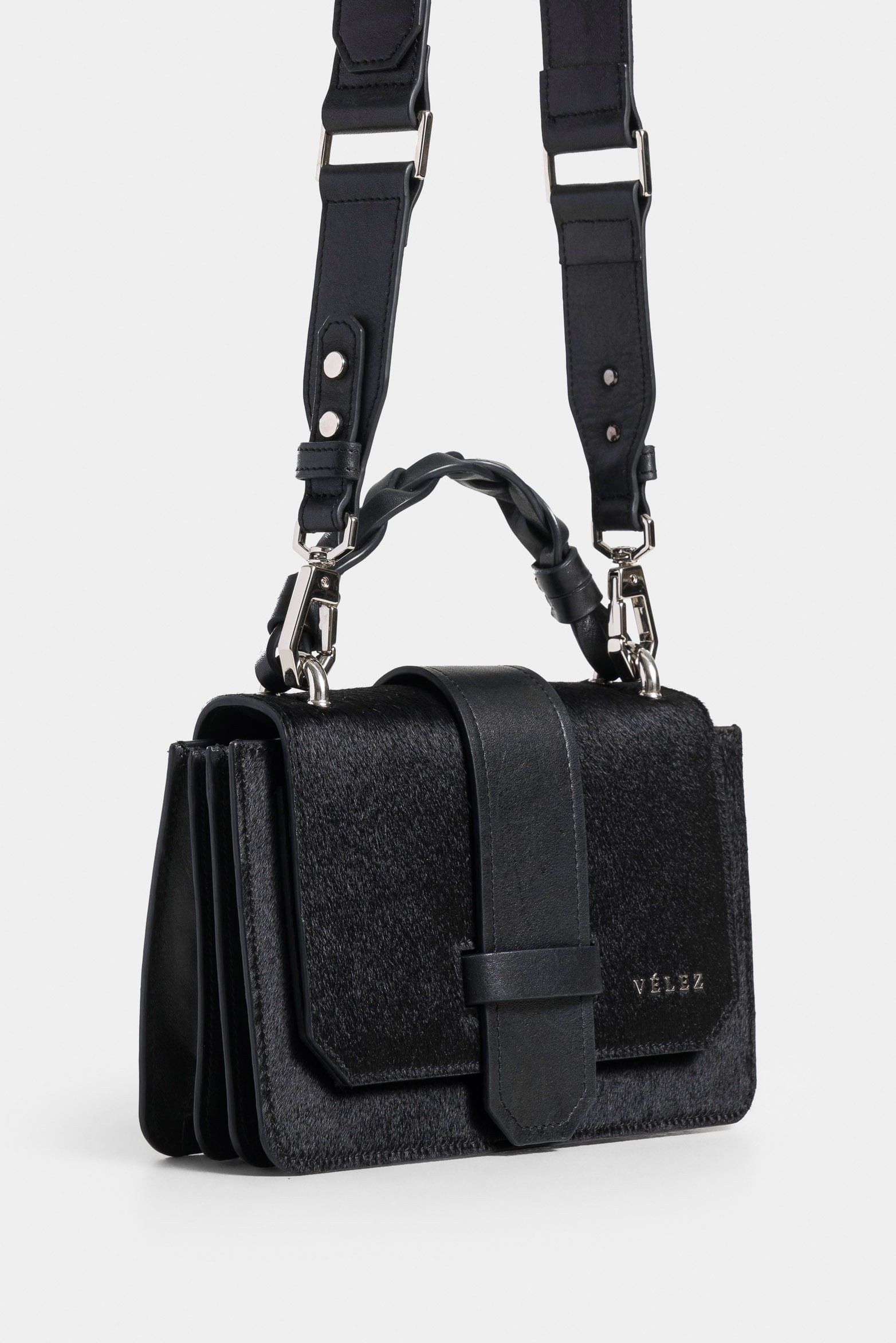 Mini garniel leather bowling bag for women with hair texture