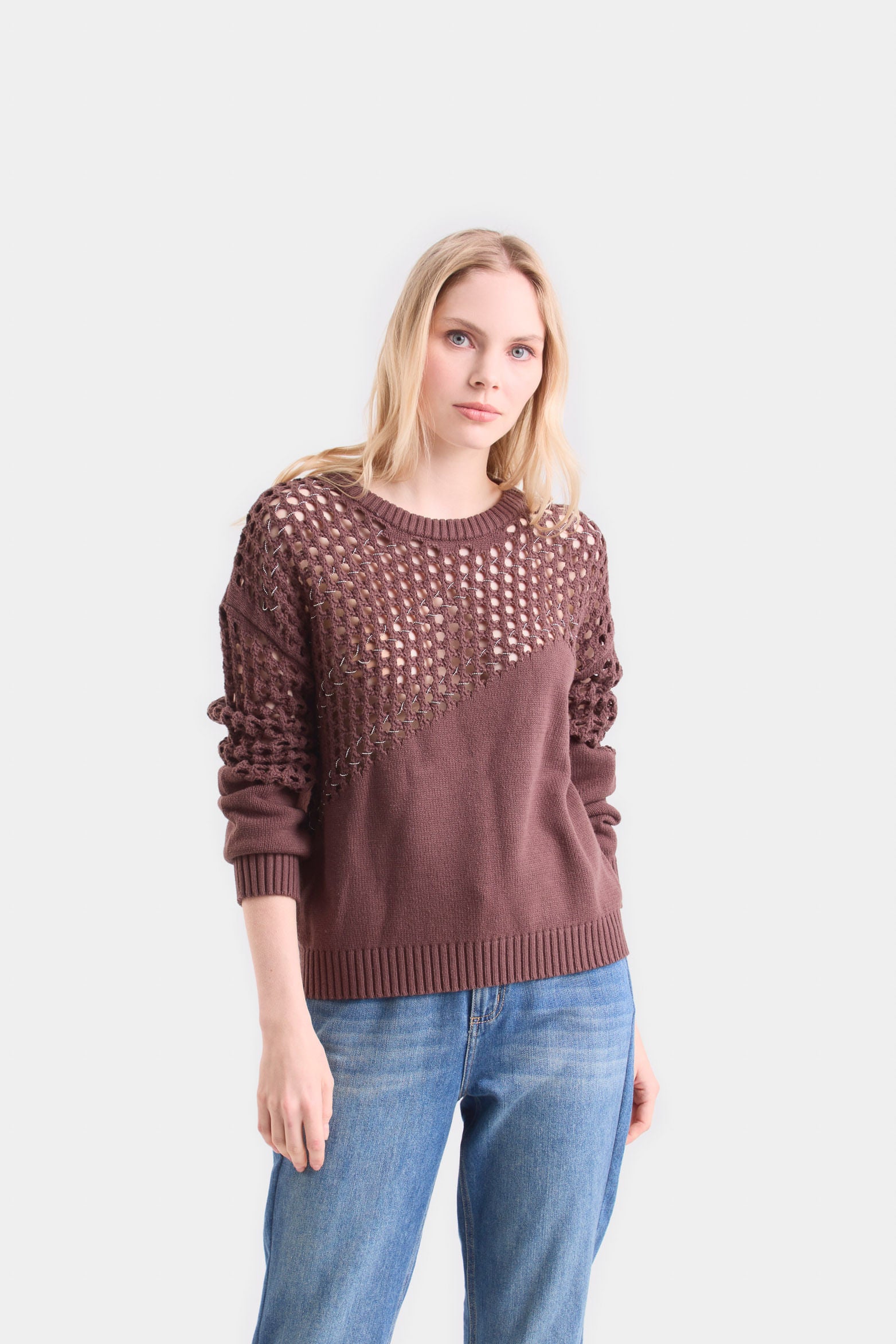 Caltha Knitted Sweater for Women with Mesh and Millearé Cutouts