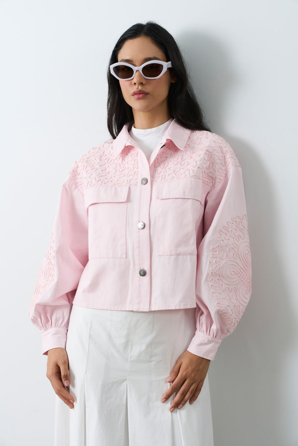 Aguamarina fabric jacket for women with suede embroidery