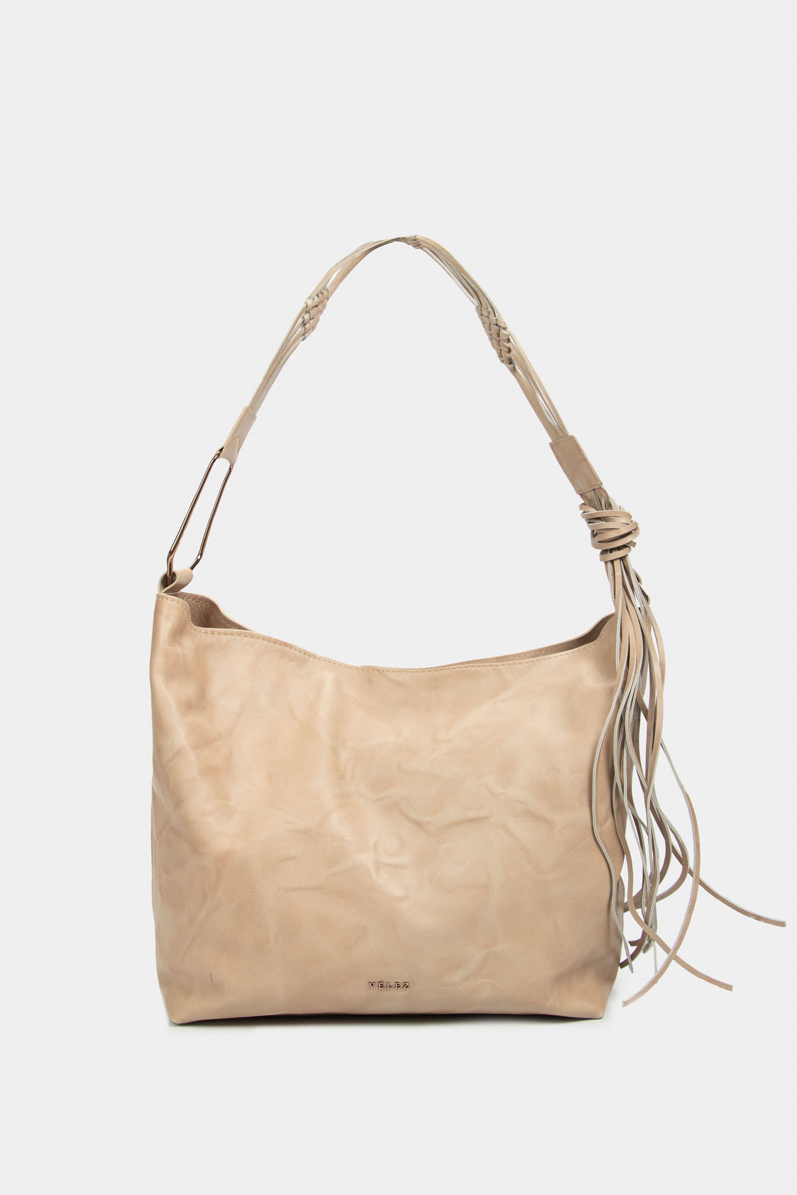 Women`s Azalea Leather Shoppg Bag  with Macramé  Beige