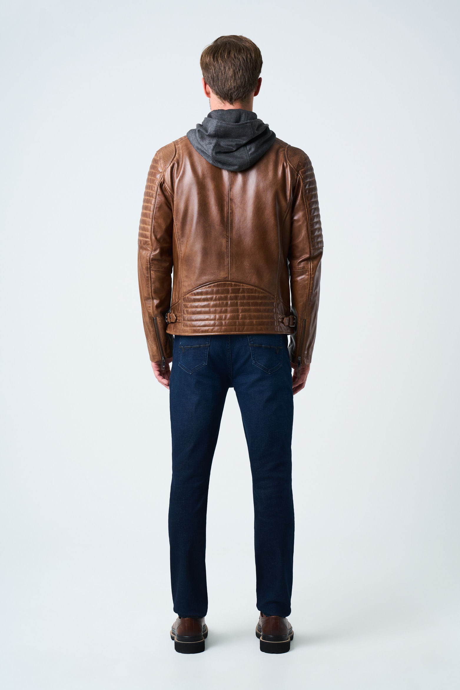 Belmont Leather Jacket for Men with Hood and Chestpiece Honey