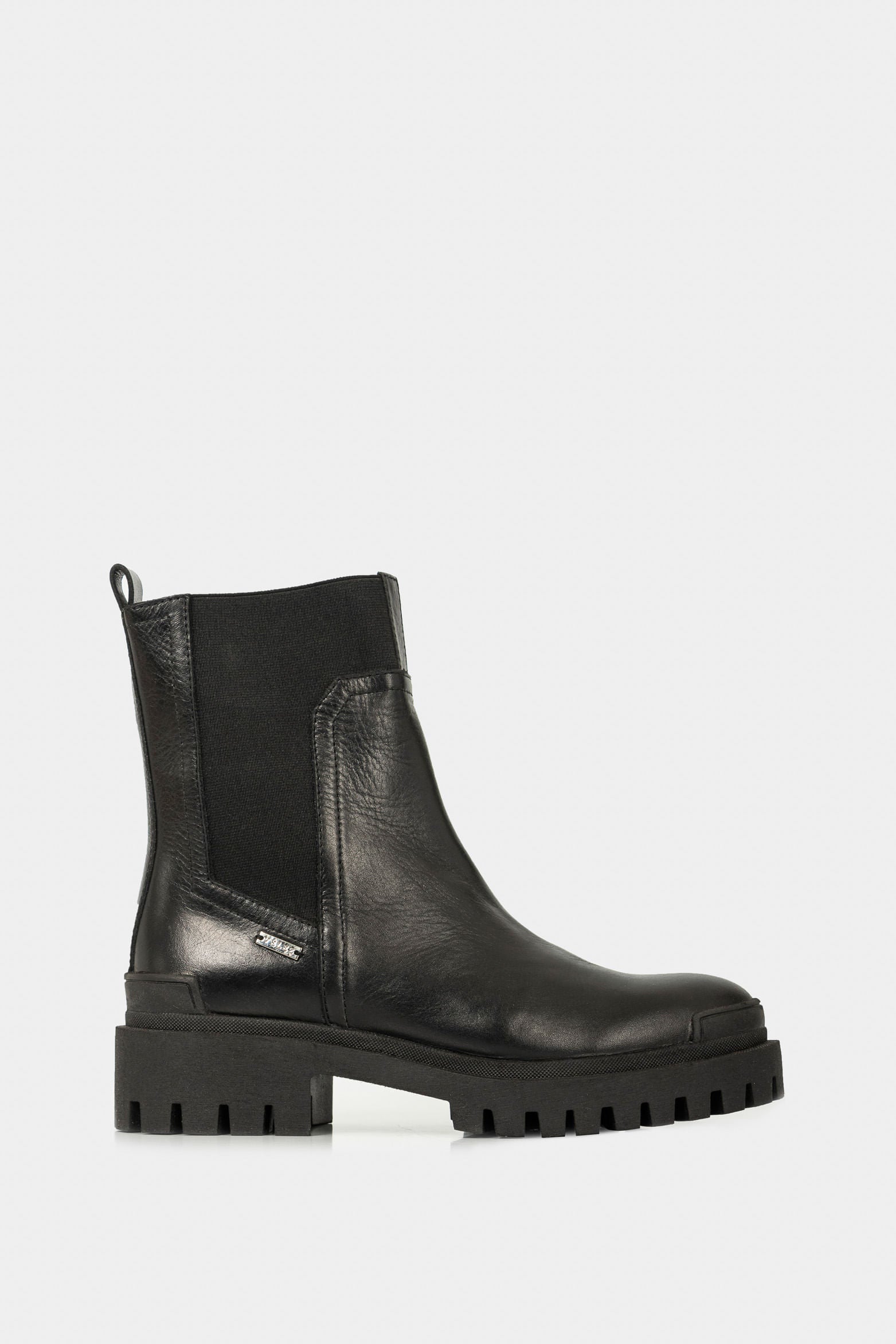 Women’s Storni Chunky Ankle Boots in Black Leather with Elastic Insert