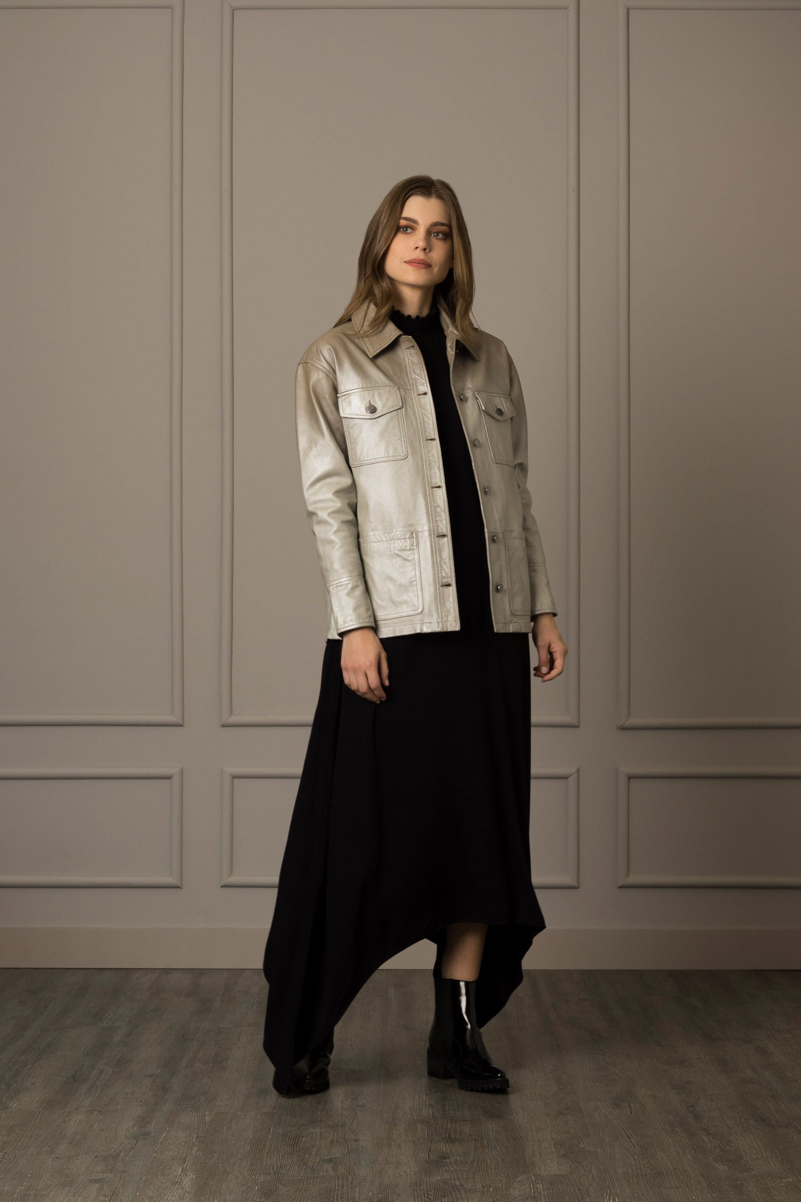 Women’s Beijing Jacket in Leather with Metallic Effect