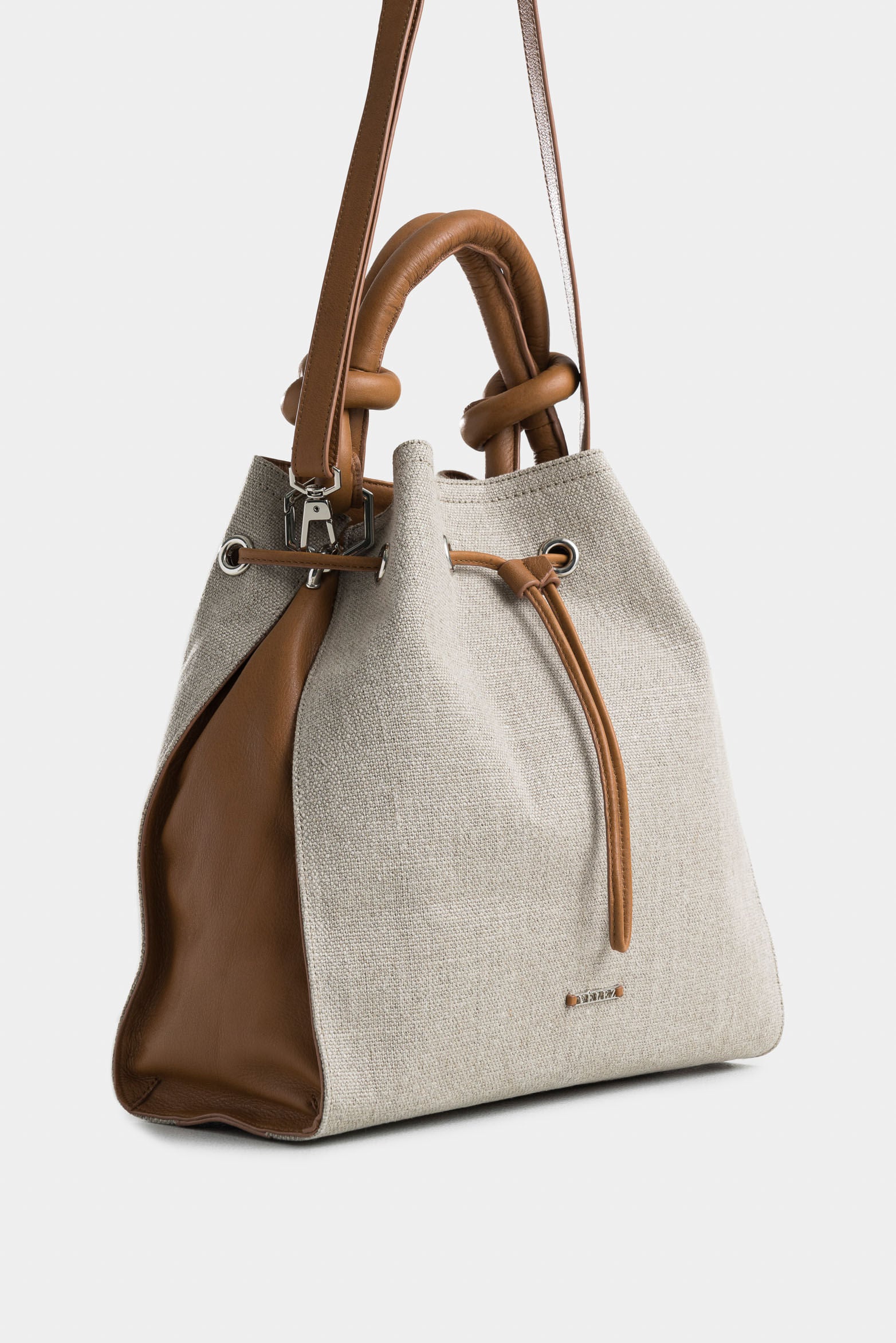 Pers Canvas and Leather Shopping Bag for Women, Knotted Detail