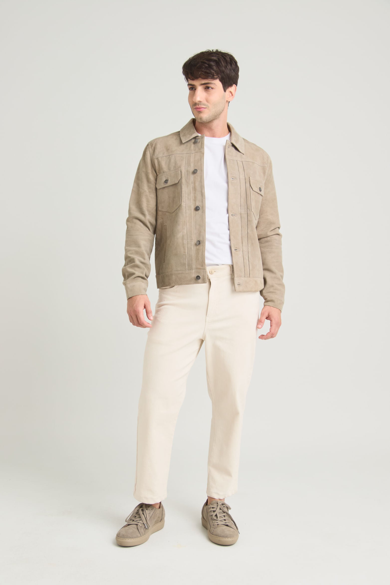Zambeze Suede Trucker Jacket for Men with Shirt Collar