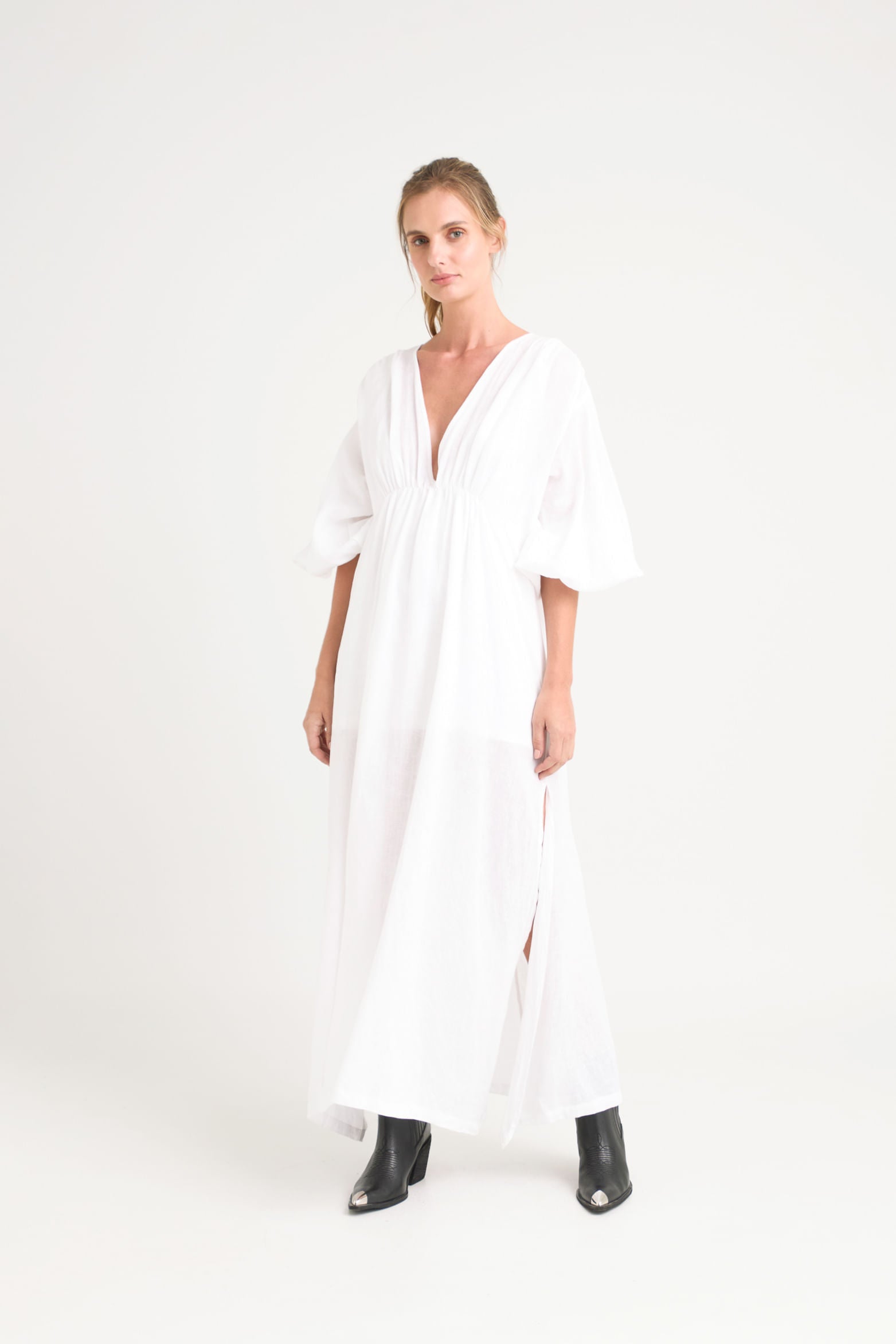 Alisa Linen Maxi Skirt with Gathered Detail for Women