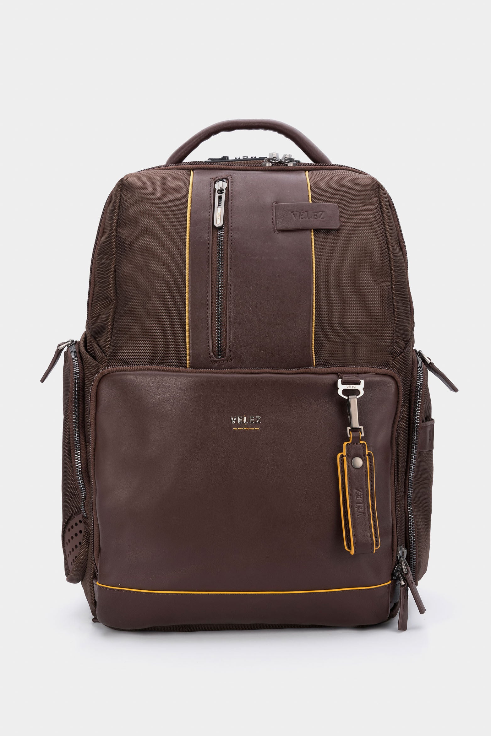 Men’s Security Sport Backpack in Brown Canvas with Leather Accents