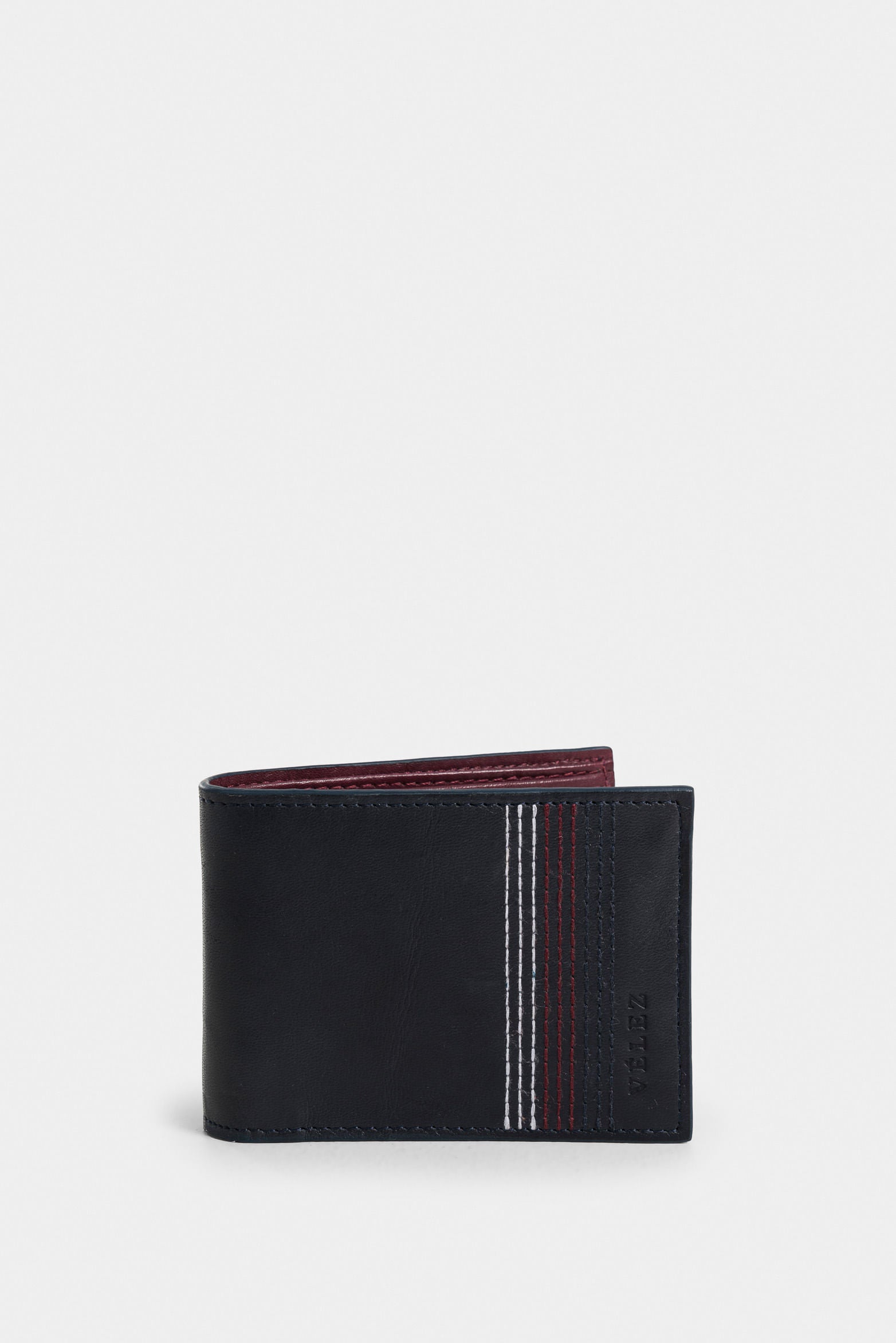 Stitch Leather Wallet with Decorative Stitching, Dark Blue