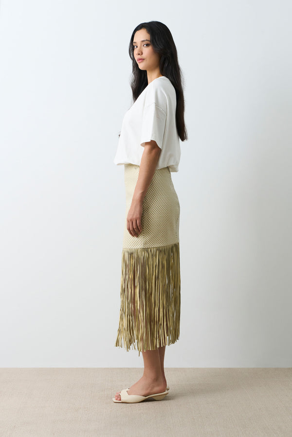 Kiwa woven leather skirt for women