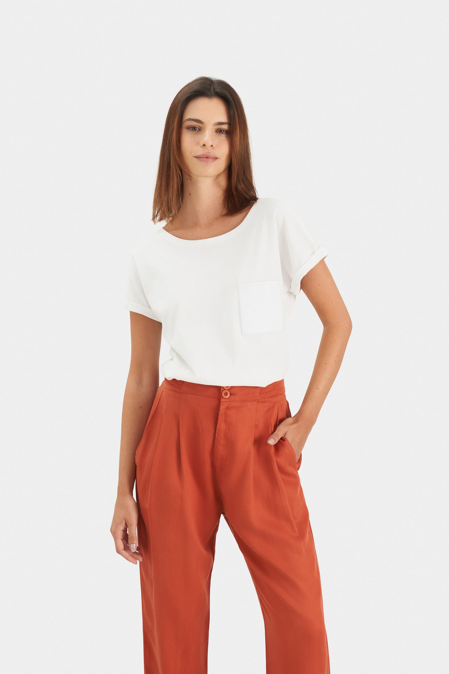 Women’s Short-Sleeve T-Shirt with Leather Pocket