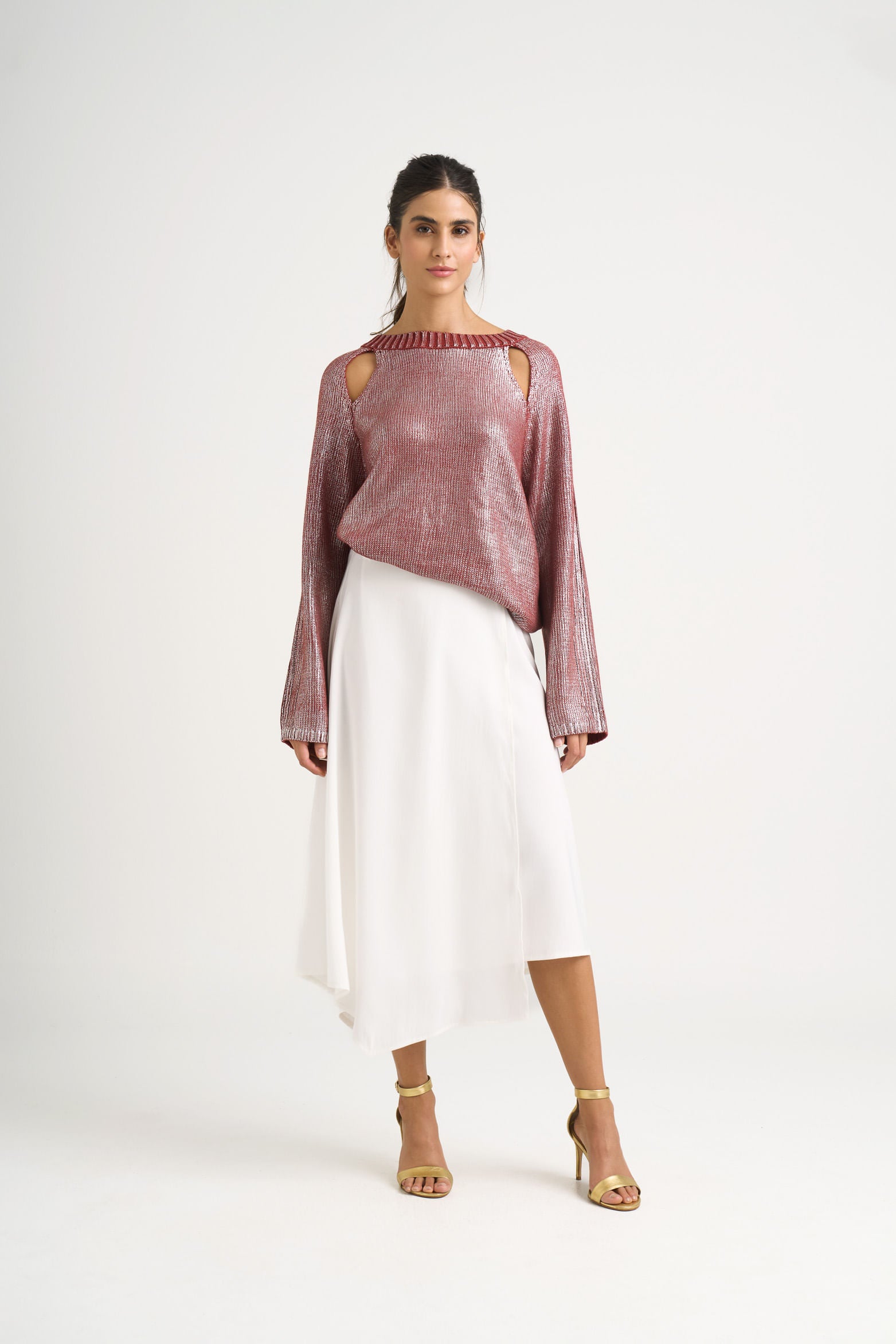 Star straight-knit sweater for women with metallic effect