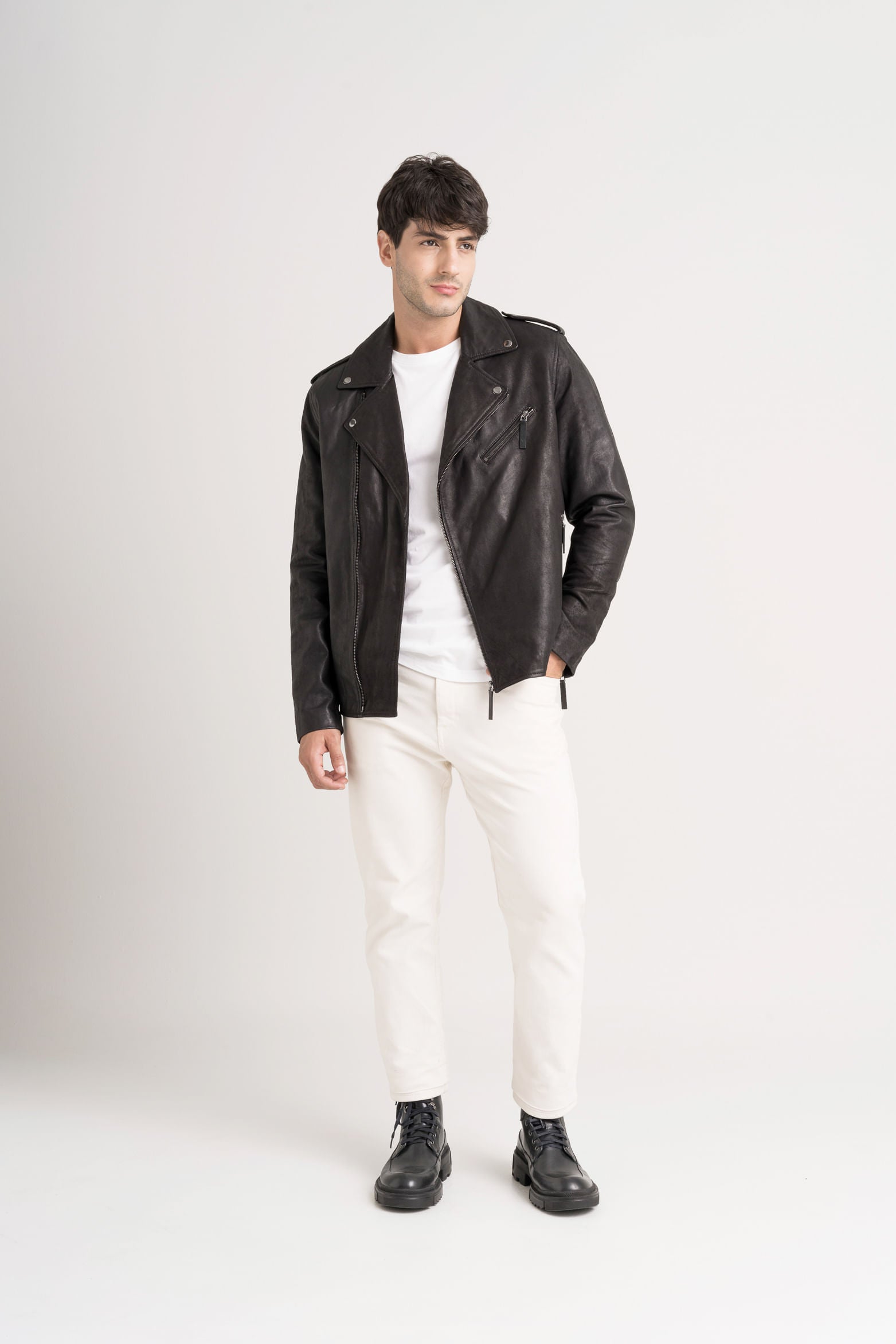 Capri leather biker jacket for men semi-fitted
