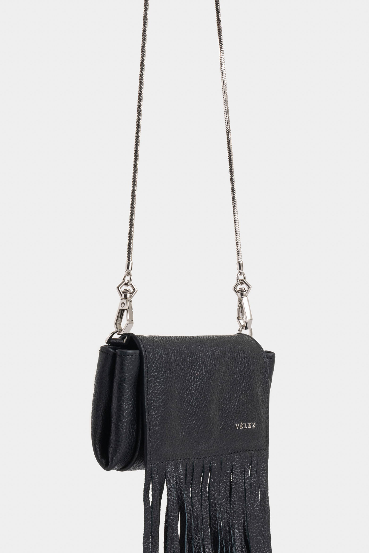 Mini Tabit cracked leather crossbody bag for women with fringes
