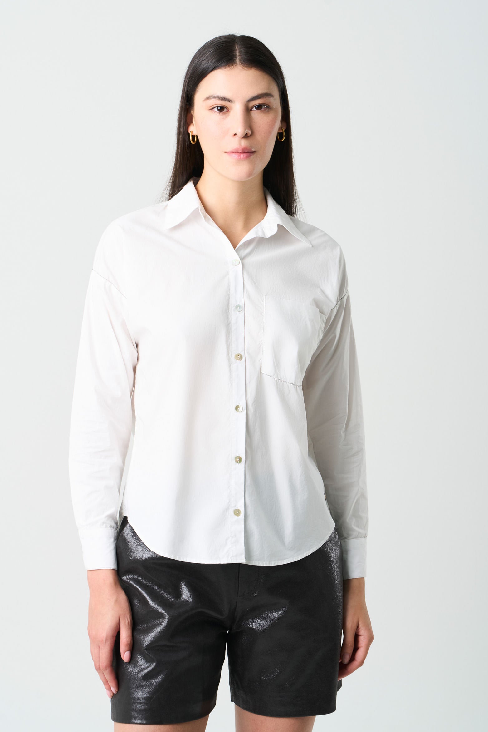Basic LongSleeve Shirt for Women in Plain Weave with Millaré Detail