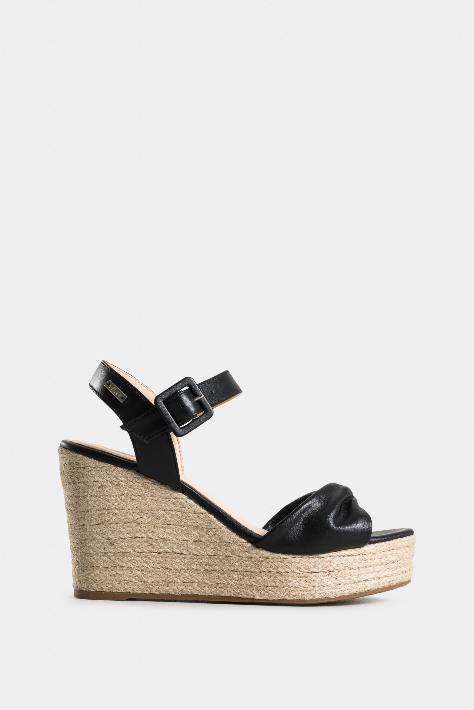 Women’s Almond Platform Sandal in Black Leather with Knotted Upper