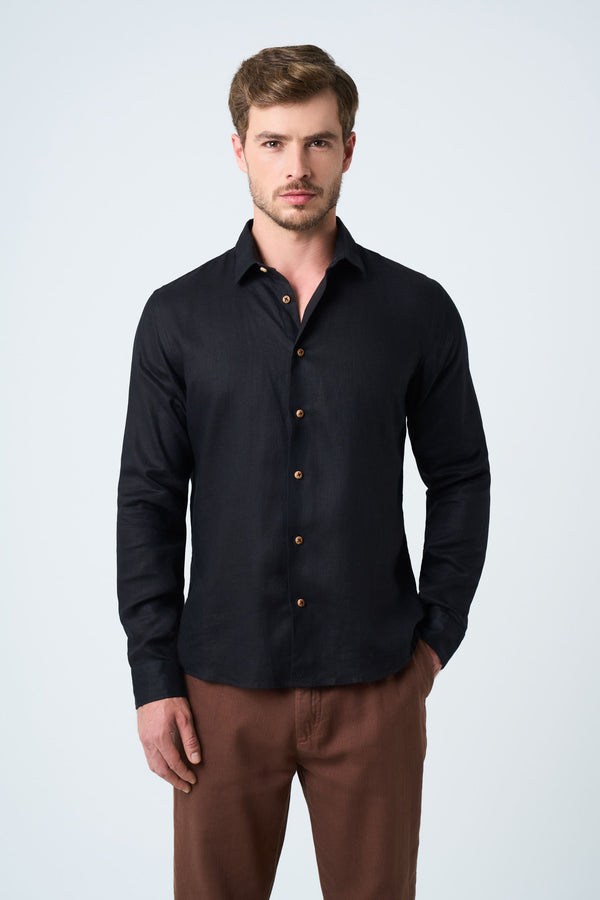 Men's Semi-Fitted Long Sleeve Linen Shirt