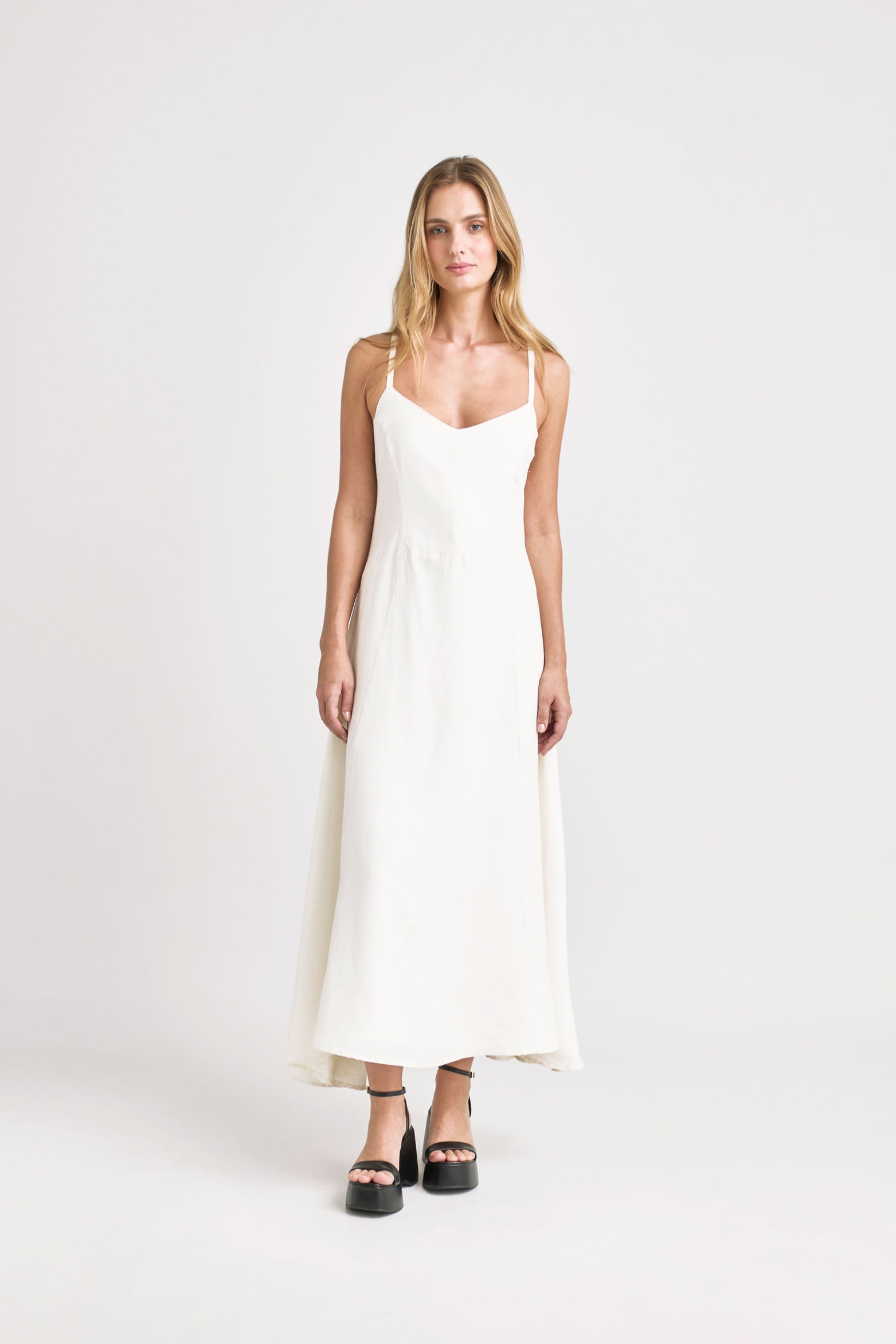 Carnation Plain Weave Dress for Women with Gathered Detail