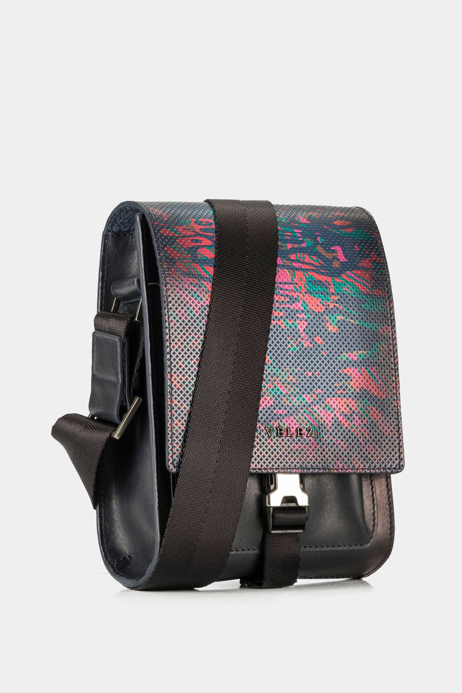 Men’s Leather Shoulder Handbags with Digital Print and Textured Flap