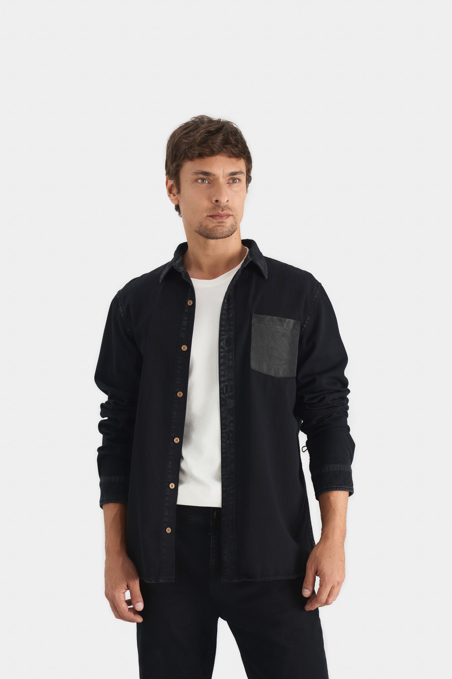 Men’s Duna Long-Sleeve Cotton Overshirt with Leather Pocket