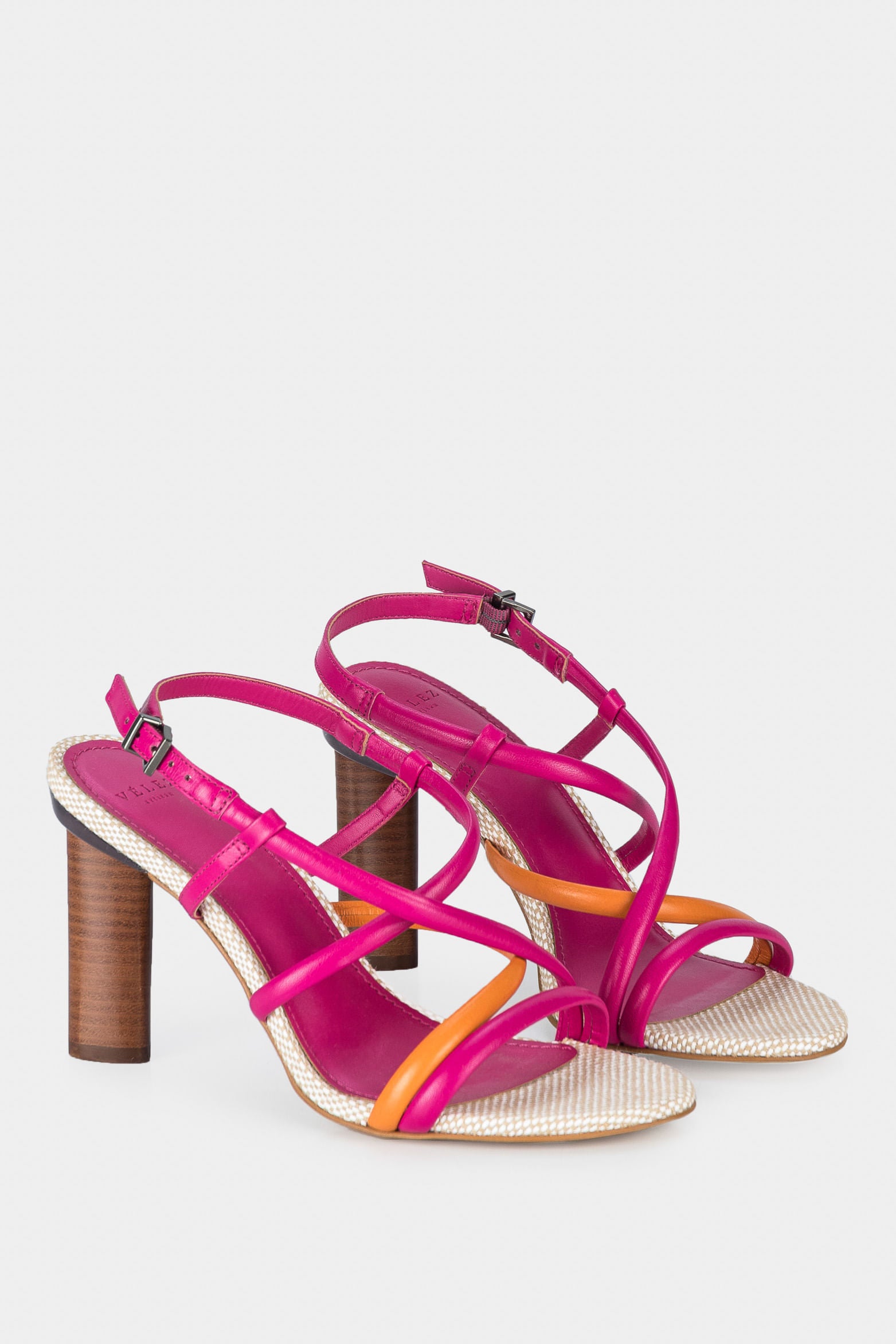 Women’s Daca Heeled Sandals in Fuchsia Leather with Seamless Straps