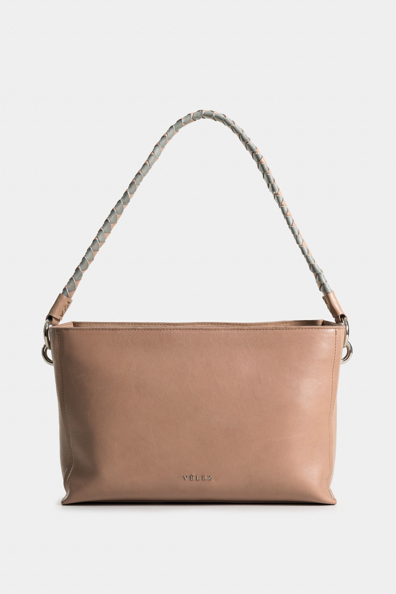 Hazelnut Bowling Leather Bag for Women with Bicolor Woven Handle