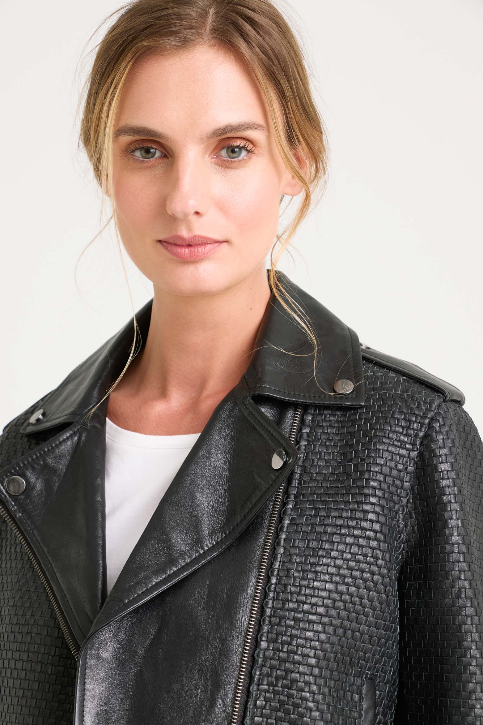 Claire Leather Woven Biker Jacket for Women – Velez Artisan