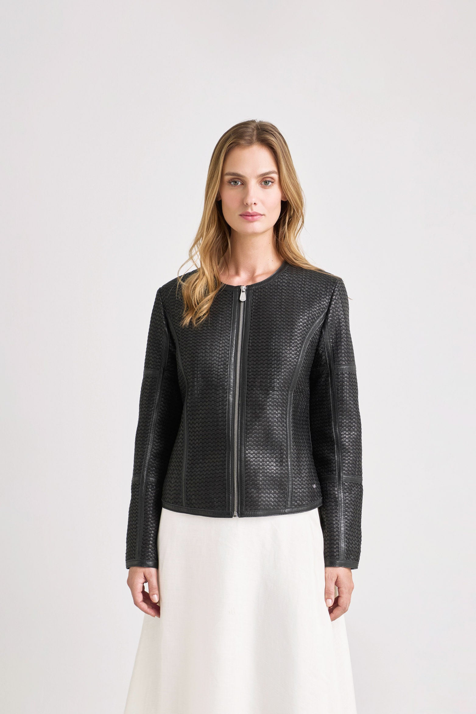 Woven Leather Jacket for Women