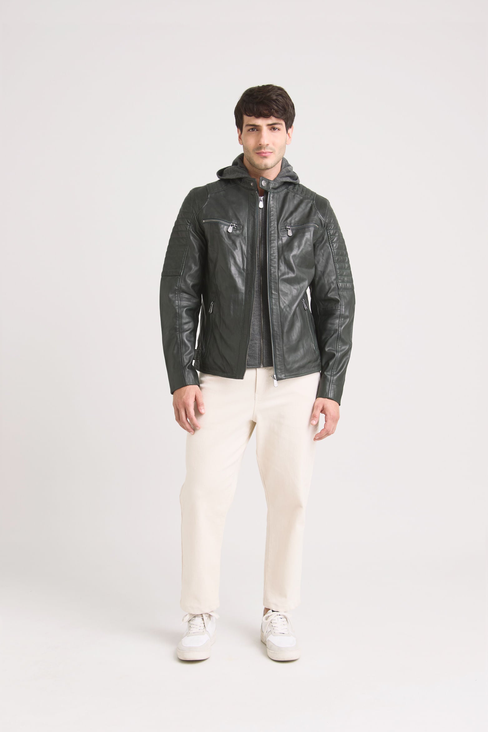 Men’s Belmont Leather Jacket with Hood and Bib