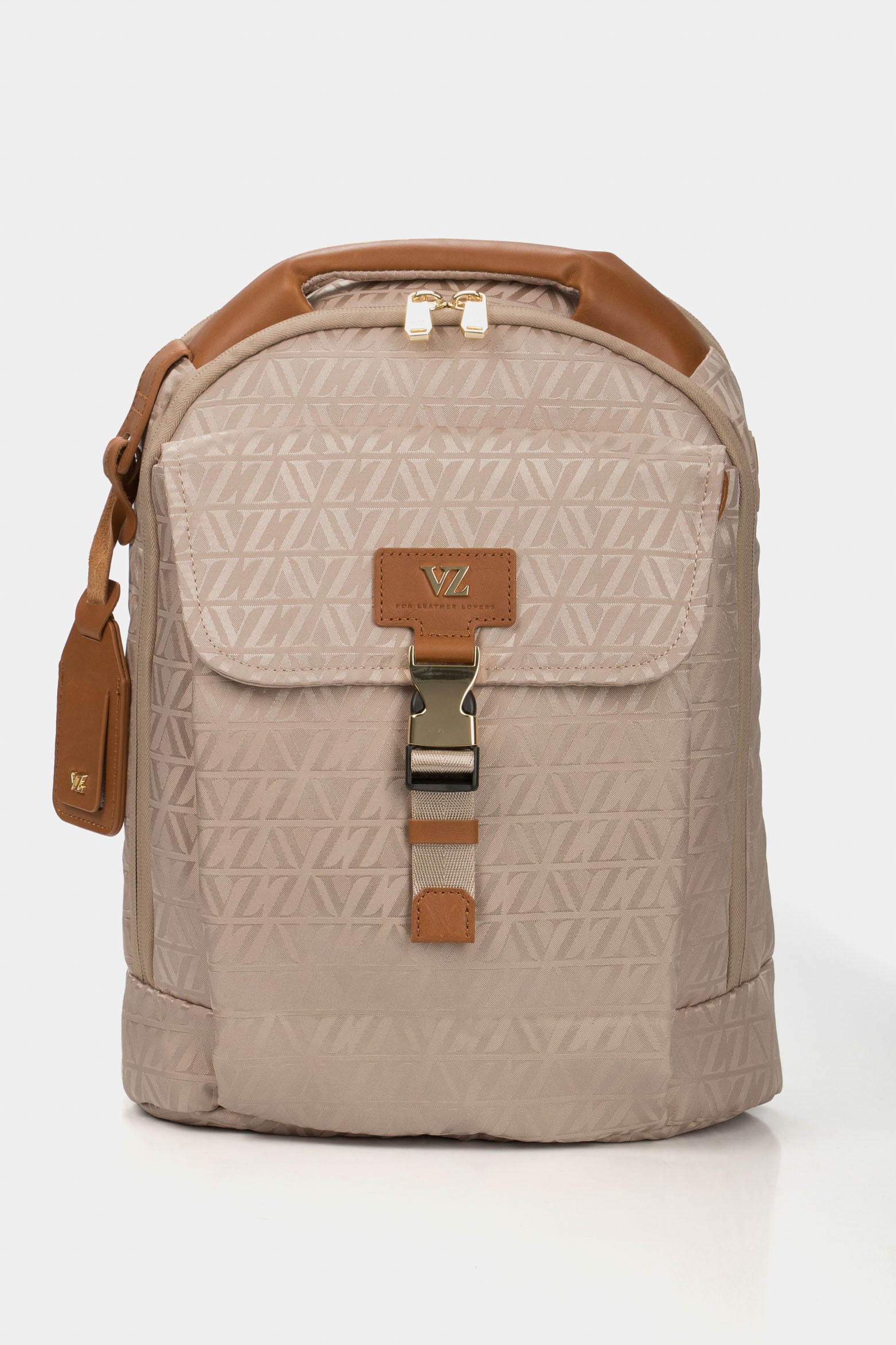Women’s Bloom Backpack in Beige with Jacquard VZ Print and Metal Logo