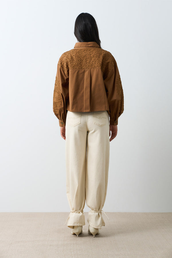 Aguamarina fabric jacket for women with suede embroidery