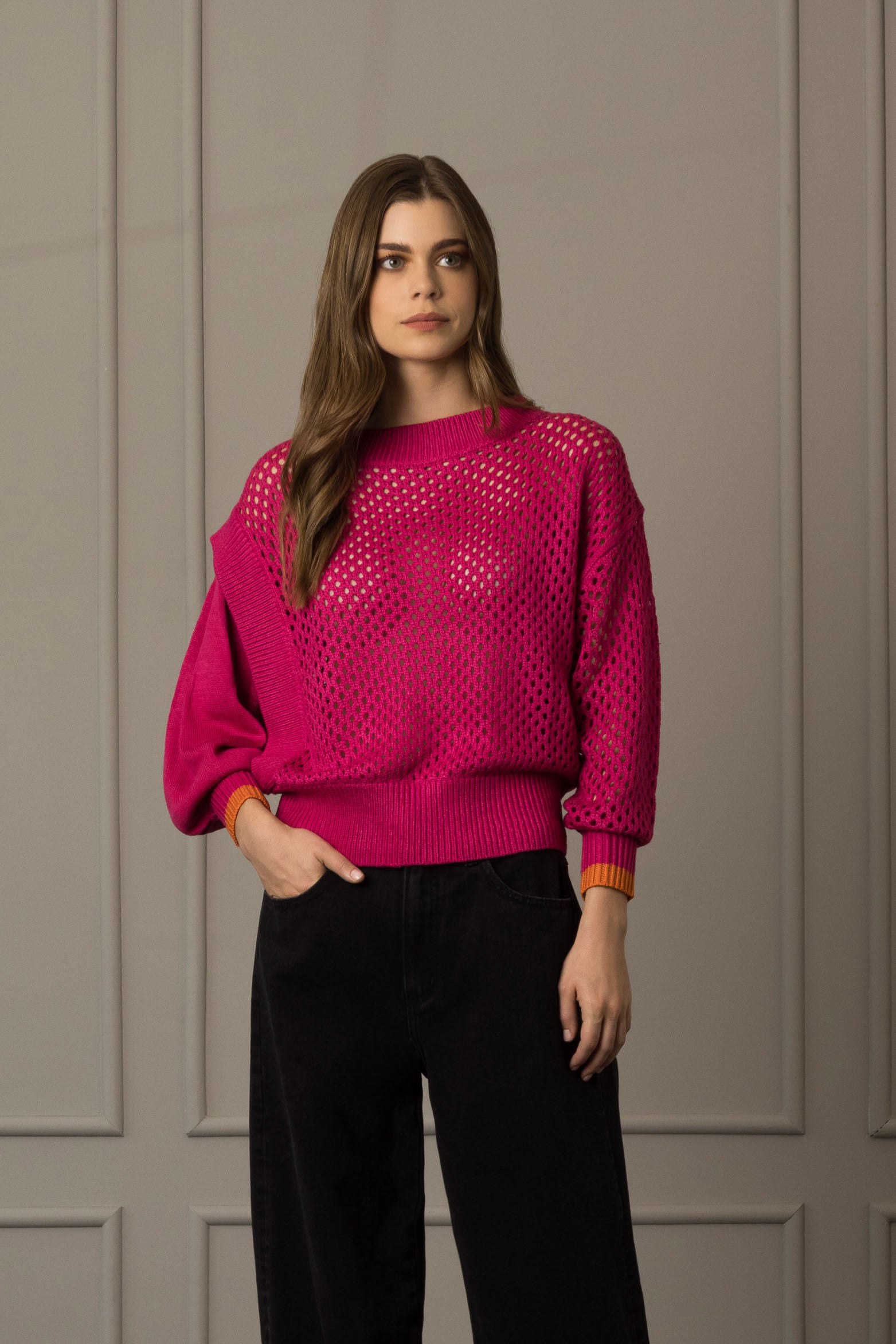 Women’s Plum Mesh Sweater