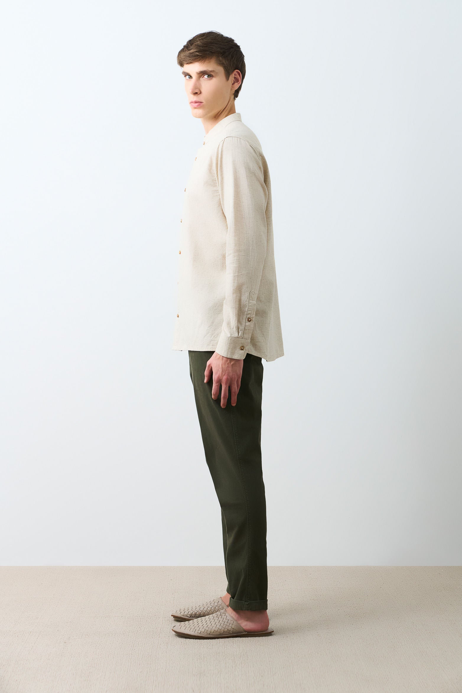 Long-sleeve linen shirt for men Neru collar – Velez Artisan