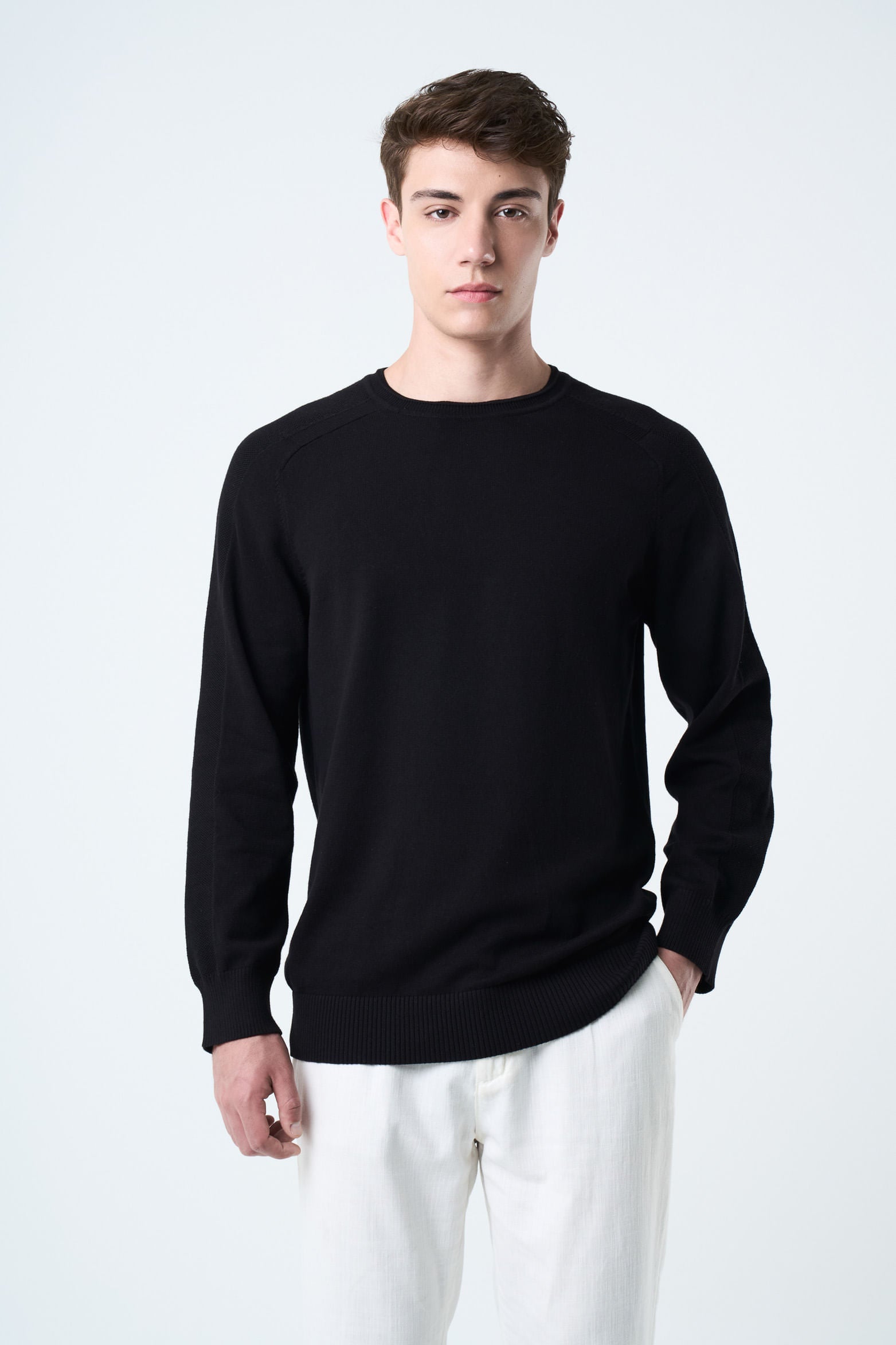 Knitted Cotton Sweater for Men with Raglan Sleeves