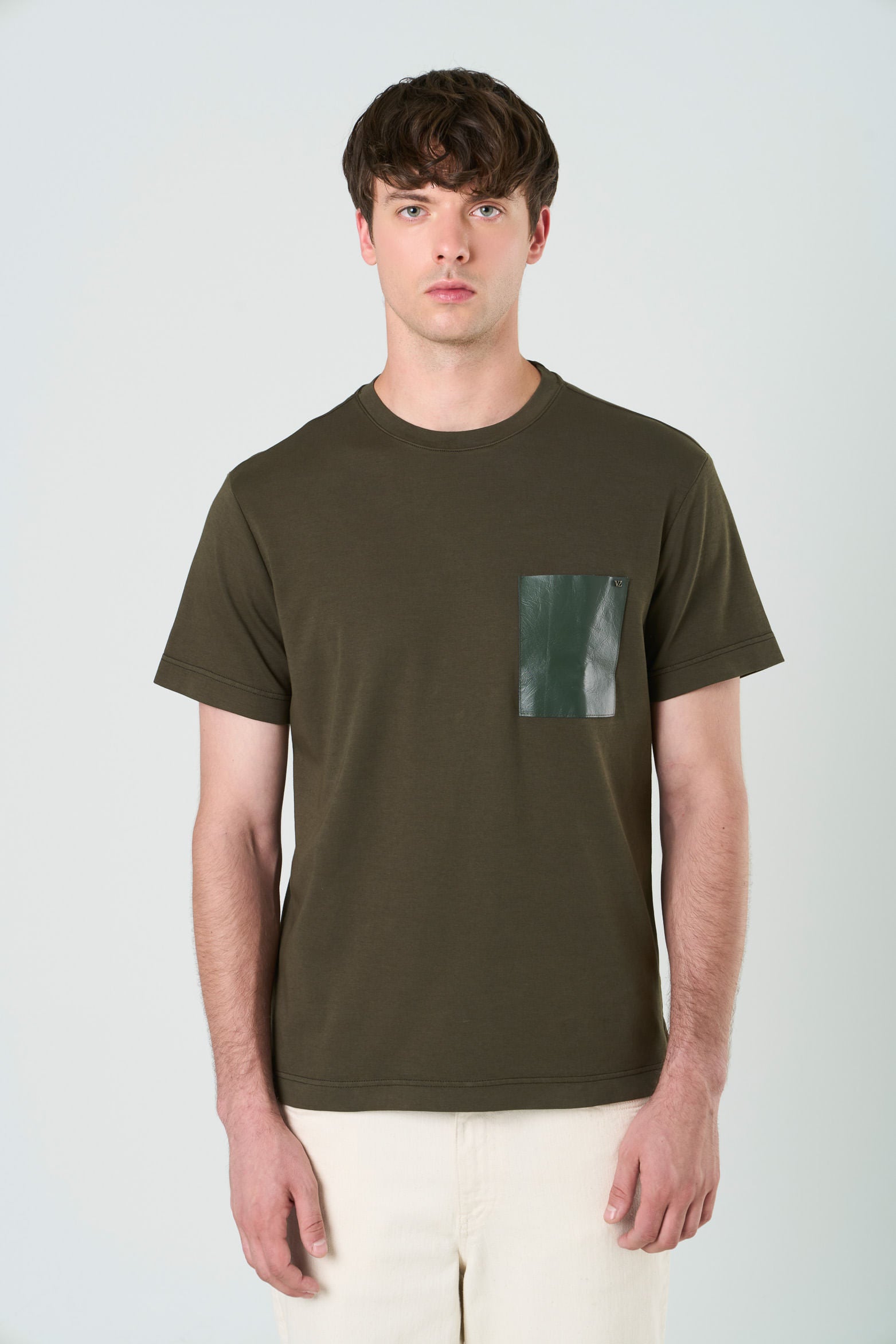 Men’s Cotton T-Shirt with Leather Pocket