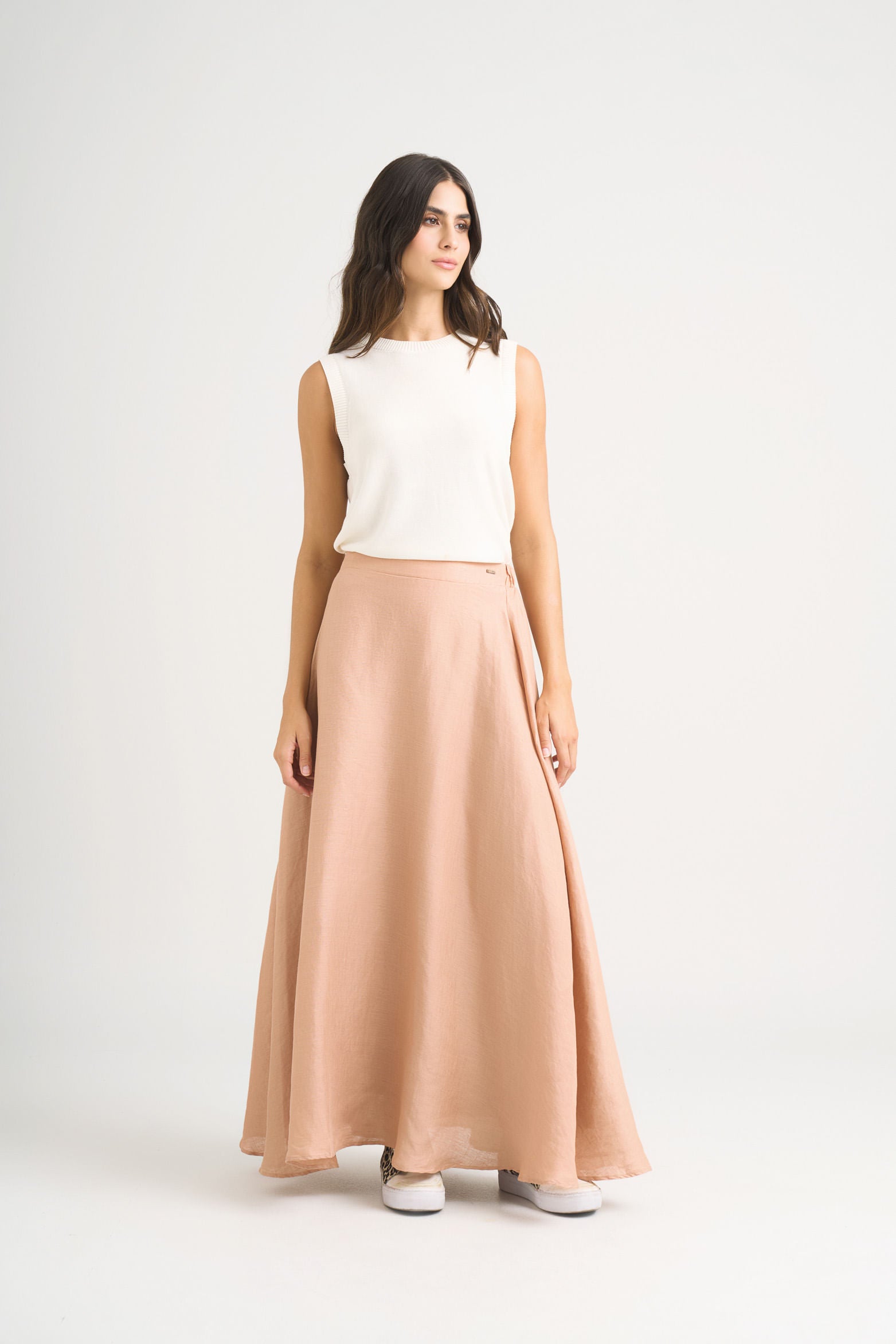 Zaria Long Plain Textile Semi-Circular Skirt for Women