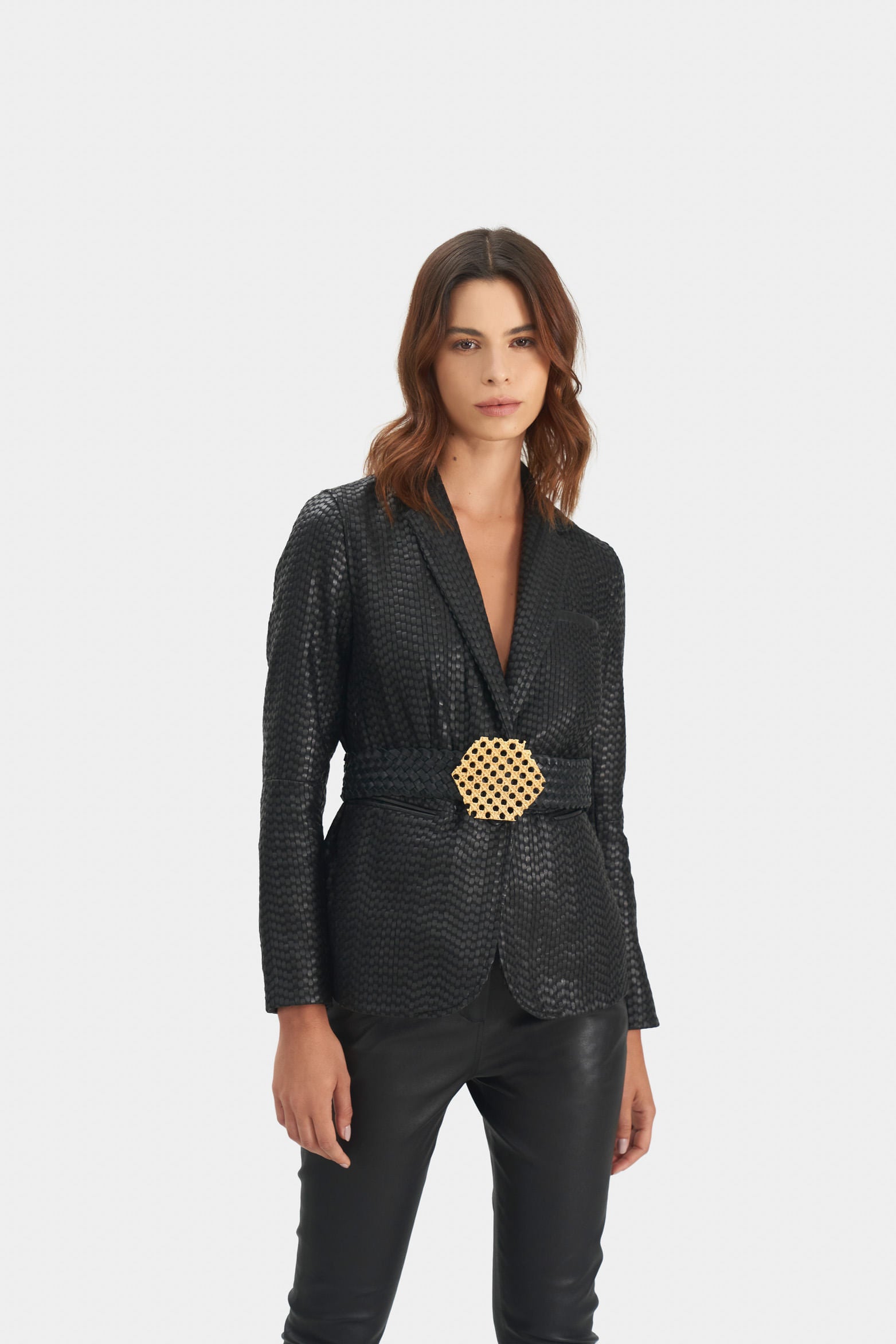 Tatacoa woven leather blazer for women straight fit