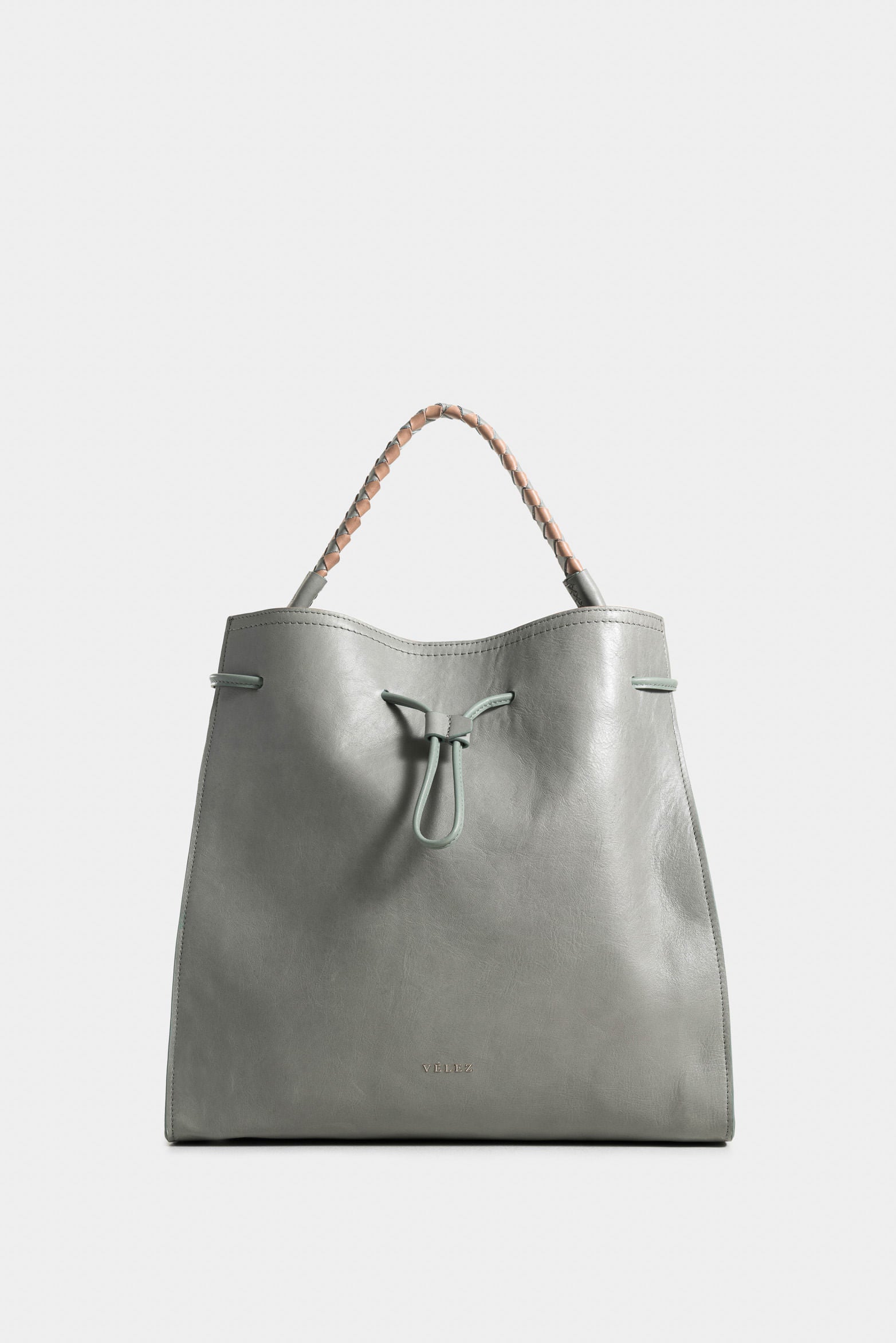 Pers Leather Shopping Bag with Woven Handle for Women