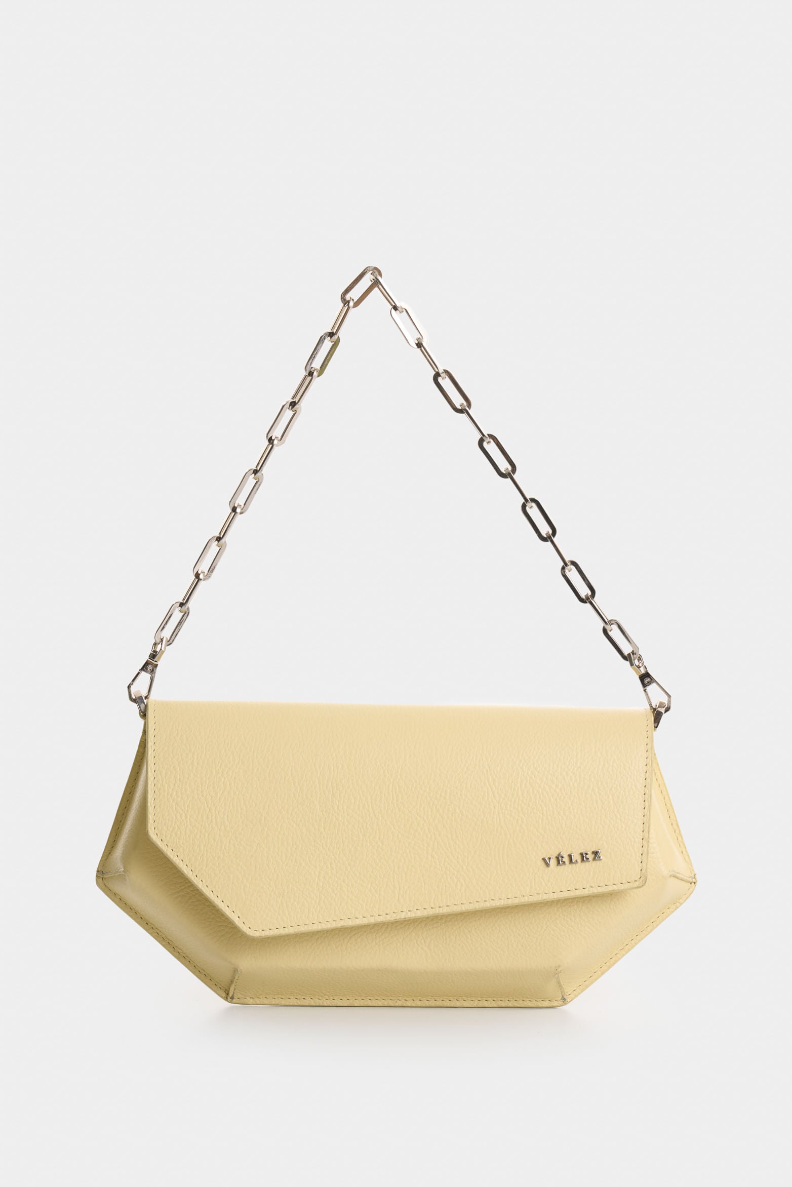 Women's Leather Bowling Hexa Baguette Bag with Chain Detail