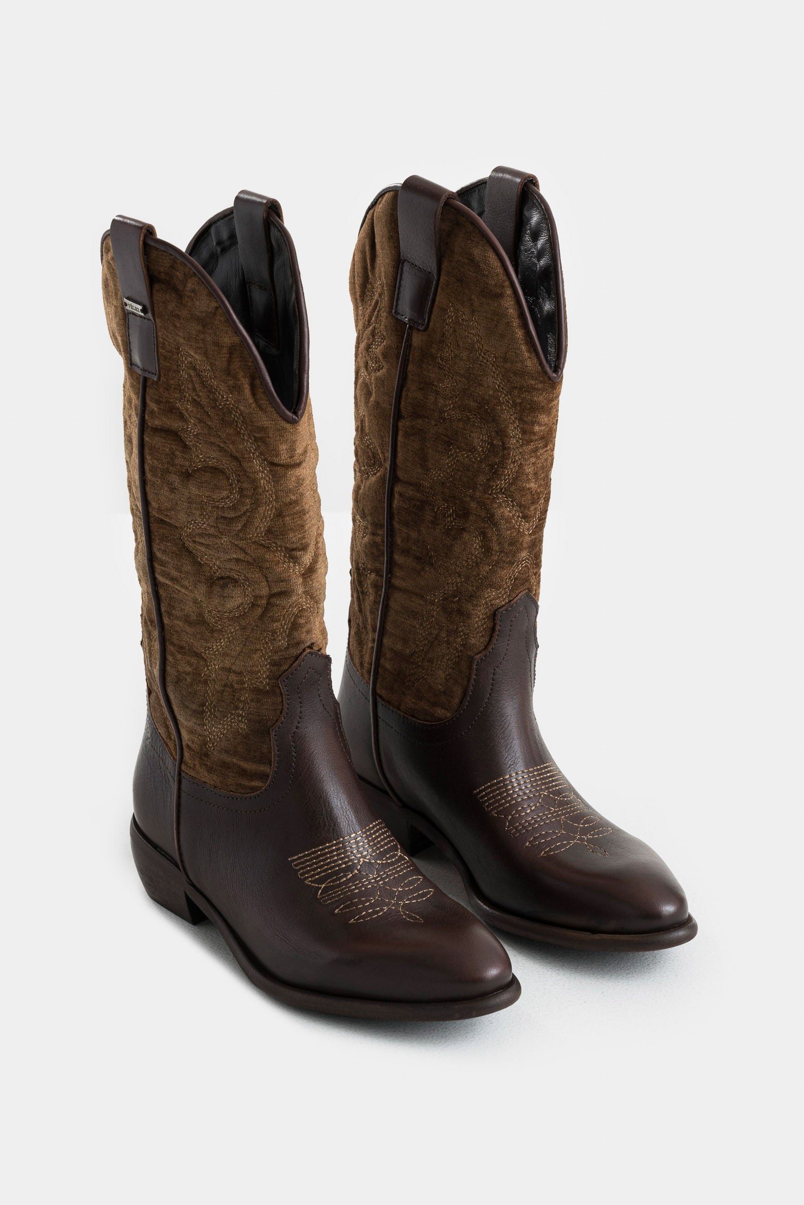 Salvina Textile and Leather Boots for Women with Vintage Finish