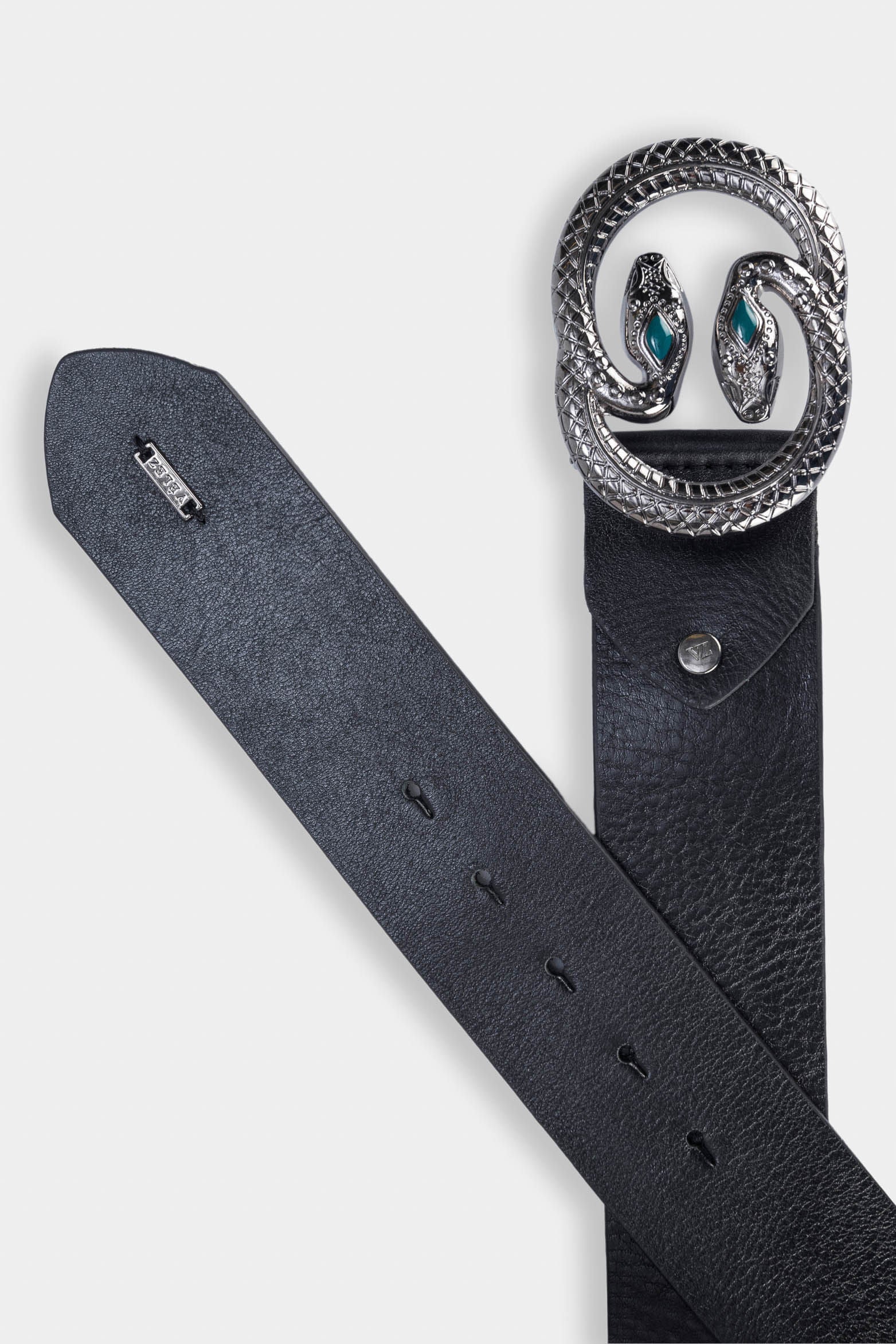 Women’s Leather Belt in Black with Snake Buckle