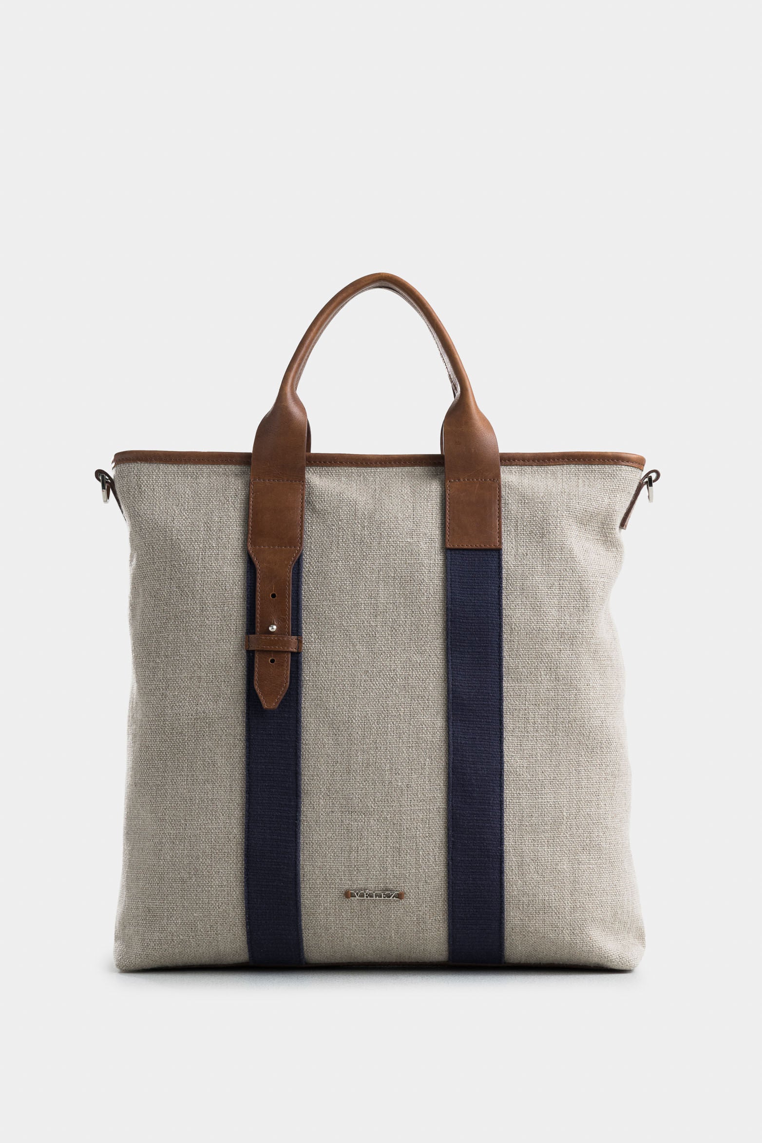 Men's Linen Fiber Canvas Shopping Bag with Leather Details
