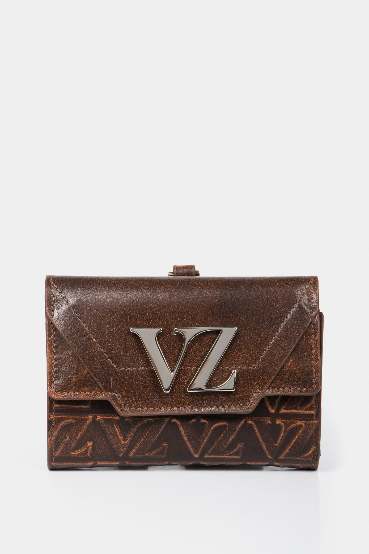 Women’s taupe VZ Monogram Embossed Leather Wallet in Honey